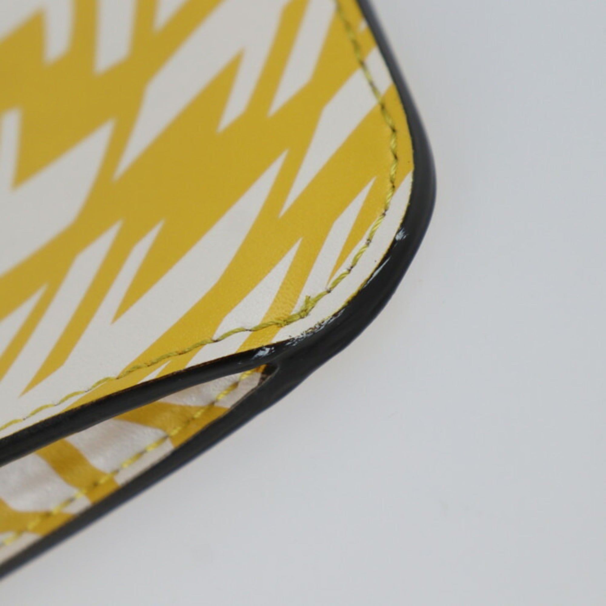 FENDI Peekaboo Shoulder Bag 8M0442 Calf Leather Yellow Zucca Pattern Smartphone Pouch Case Strap Turn Lock — Like New
