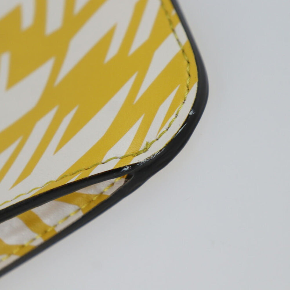 FENDI Peekaboo Shoulder Bag 8M0442 Calf Leather Yellow Zucca Pattern Smartphone Pouch Case Strap Turn Lock — Like New