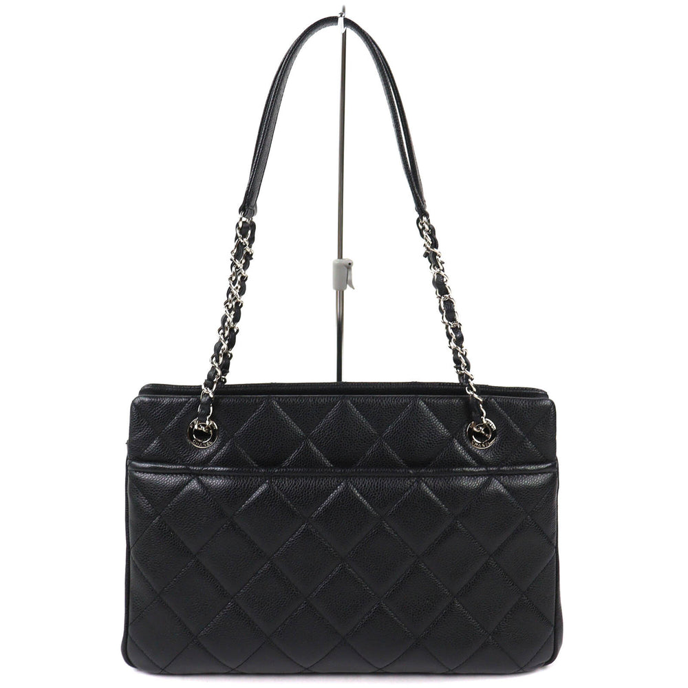 CHANEL A67294 Caviar Skin Coco Mark Matelassé Chain Tote Bag, Black with Silver Hardware, Comes Dust Made in Italy, Women's, Very Popular, Highly Recommended ◎ — Like New