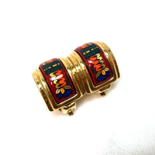 HERMES Hermes enamel earrings, cloisonné GP, women's, red