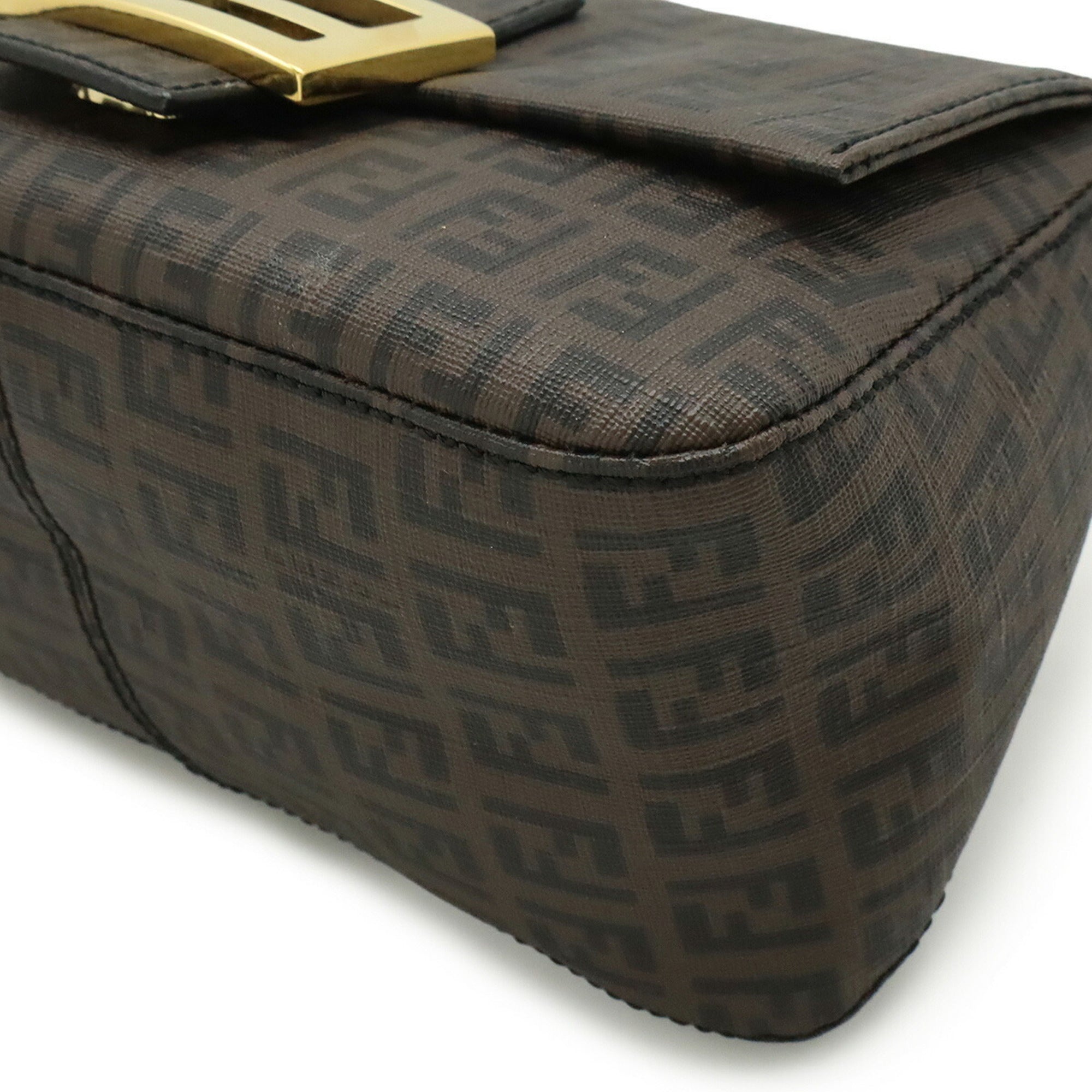 FENDI Zucchino Zucca pattern Mamma Bucket handbag PVC dark brown black 8BR180