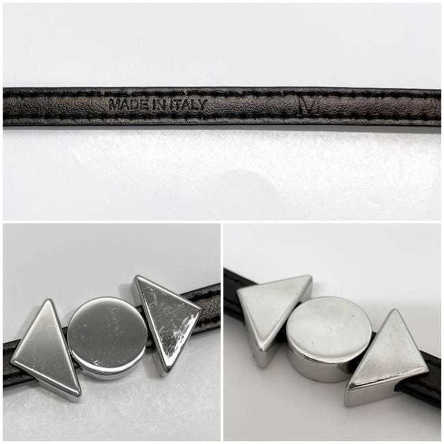 Prada Bracelet ec-23679 Black Nero Medium Saffiano Leather Metal Triangle Plate with Round Hardware for Men and Women