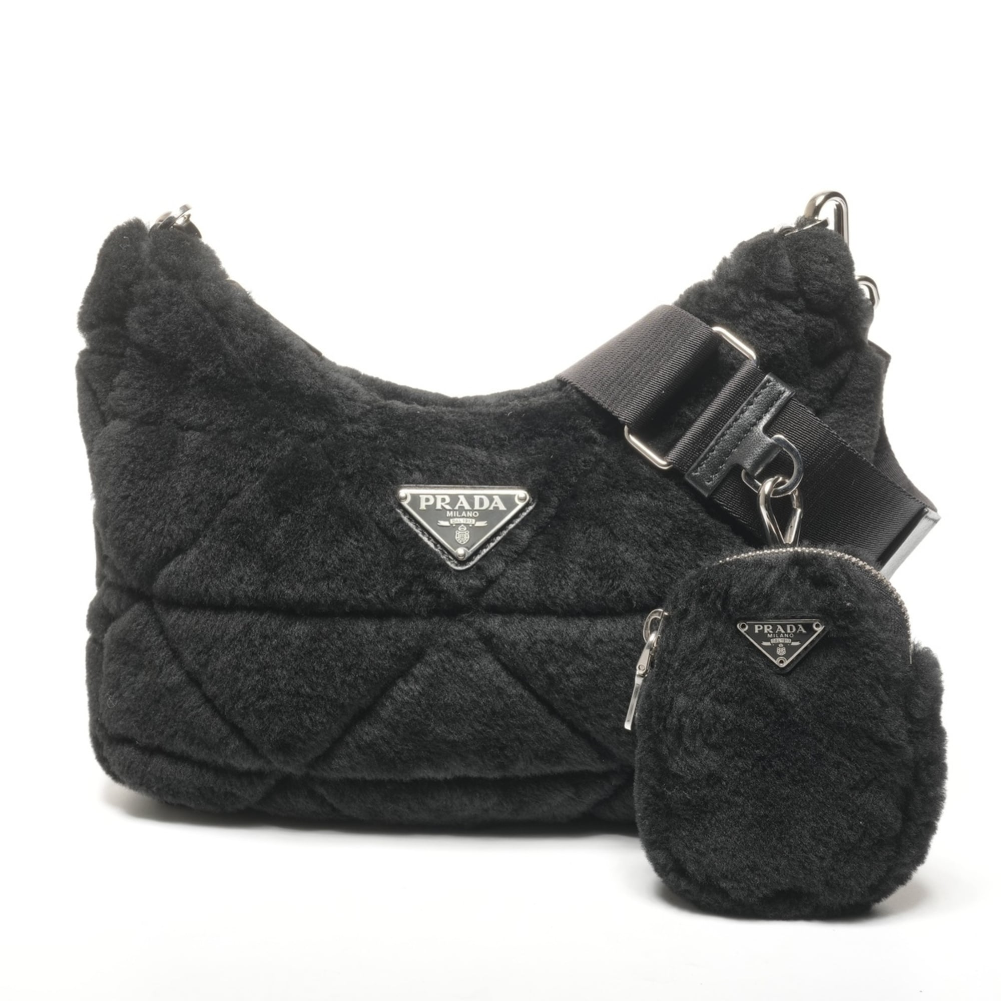 Prada Boa Mouton Shoulder Bag in Black