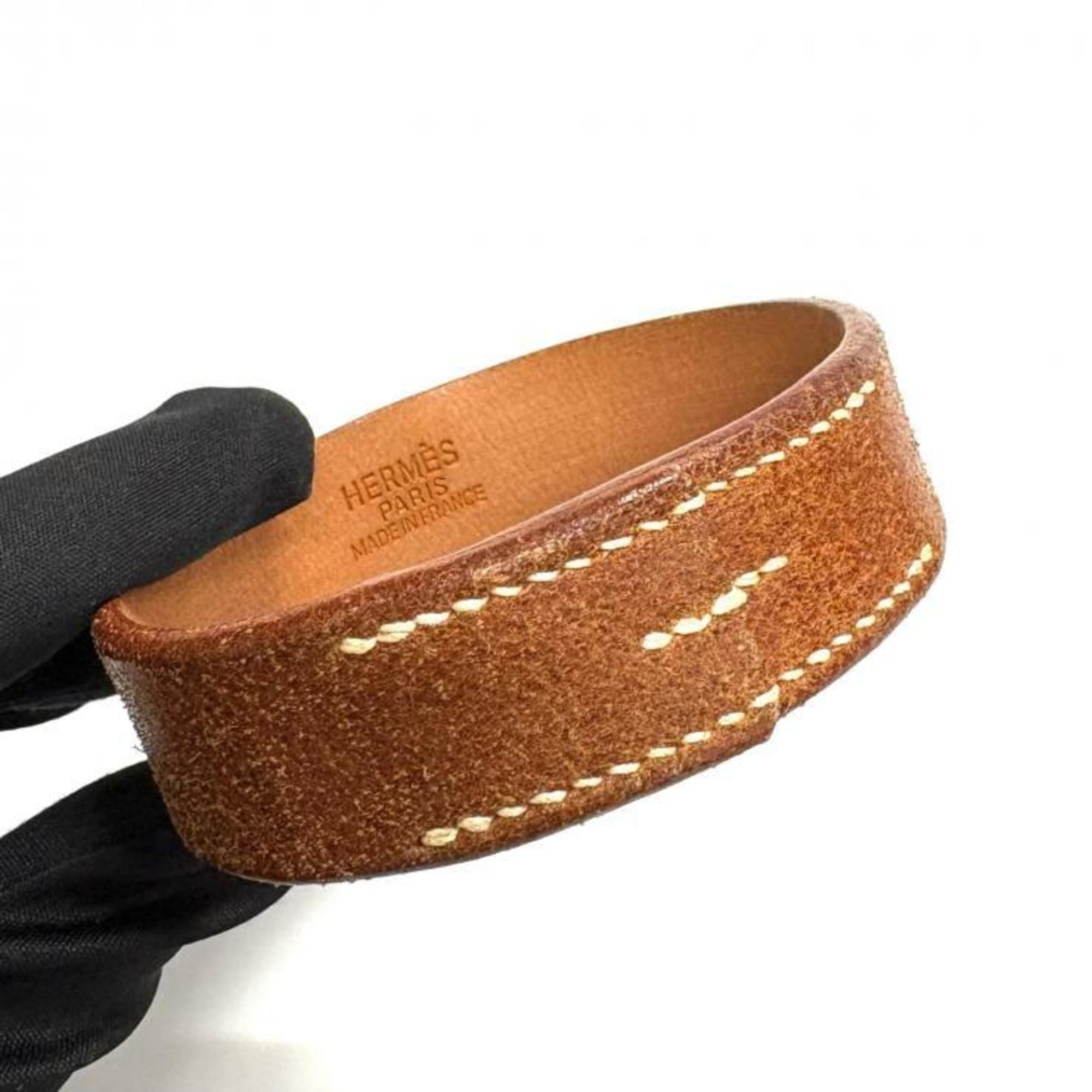 HERMES Pourtour Leather Brown Bangle Set (2 pieces) □C Stamped Hermès