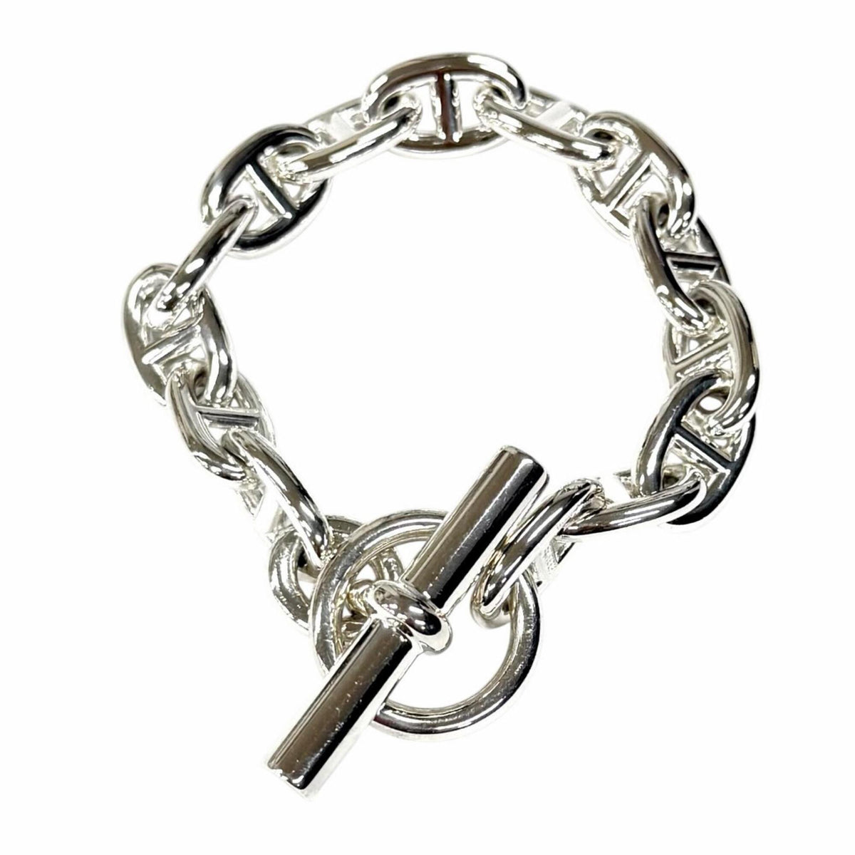 HERMES Chaine d'Ancre MM 925 Bracelet, 14 links, Silver, with Case, Made in France, Weight: 53.2g, Women's — Like New