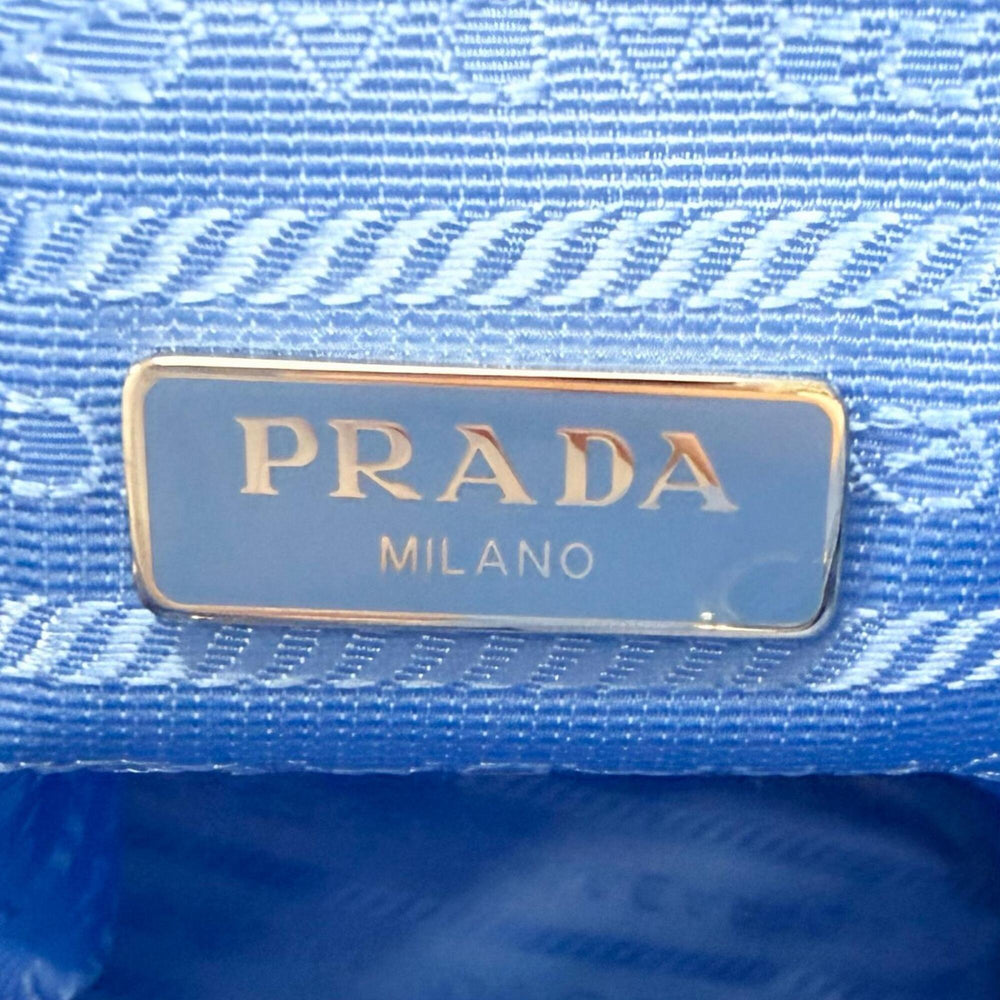 PRADA 1NS369 Recycled Polyamide Triangle Logo Partial Leather Re-Nylon Drawstring Bag Handbag Light Blue Made in Italy Men's — Like New