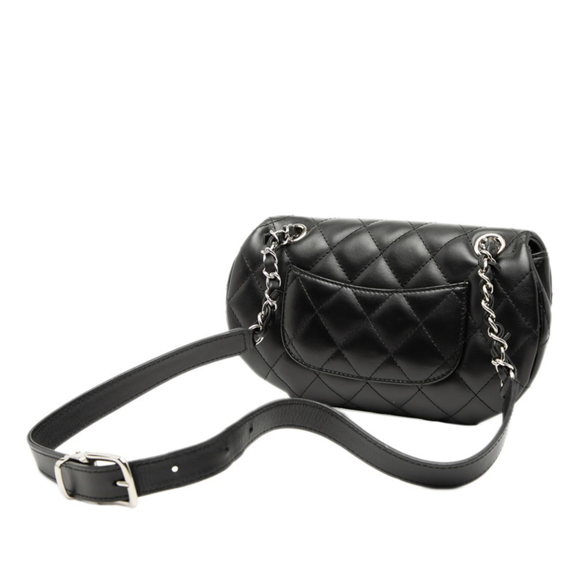CHANEL Coco Mark Matelasse Waist Bag/Belt Bag in Black Lambskin for Women