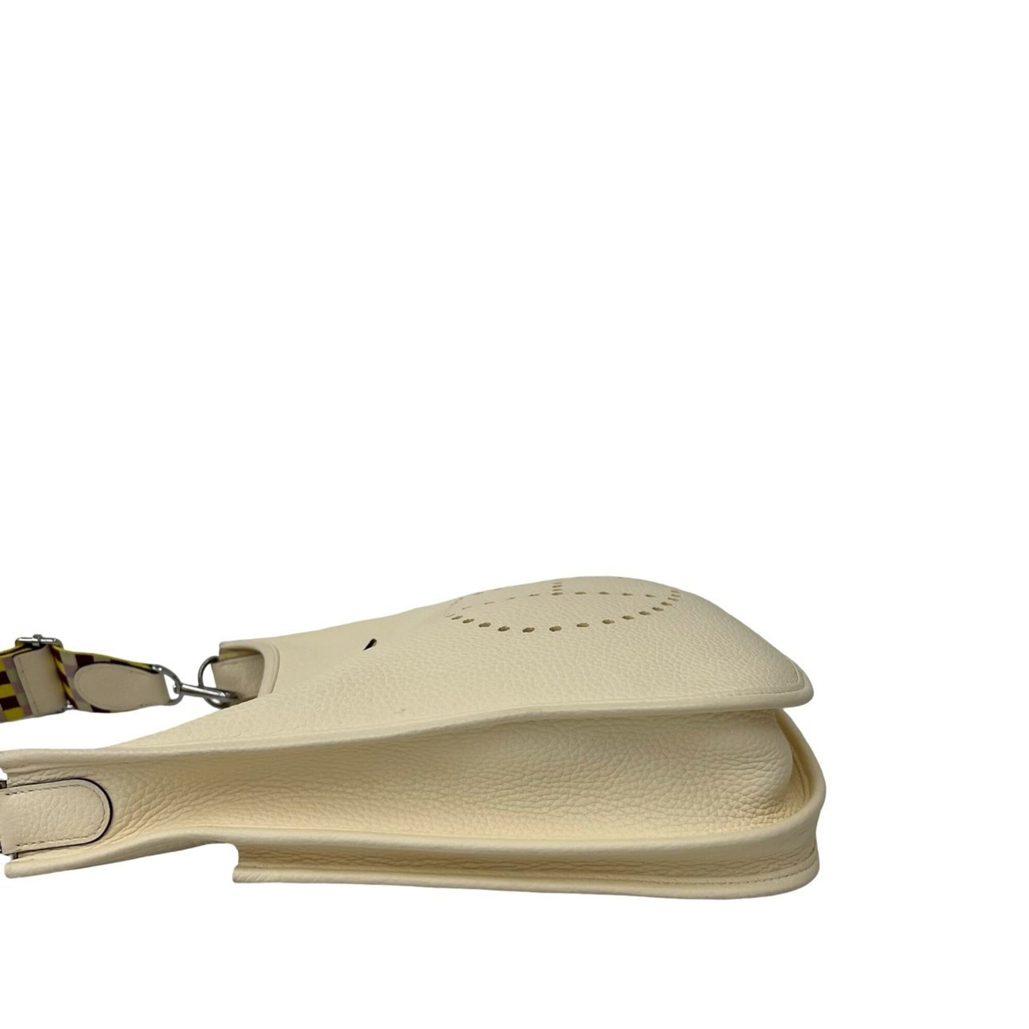 HERMES Evelyne 3 PM Taurillon Clemence Leather Shoulder Bag/Sacoche, Ivory, 65819 — Like New