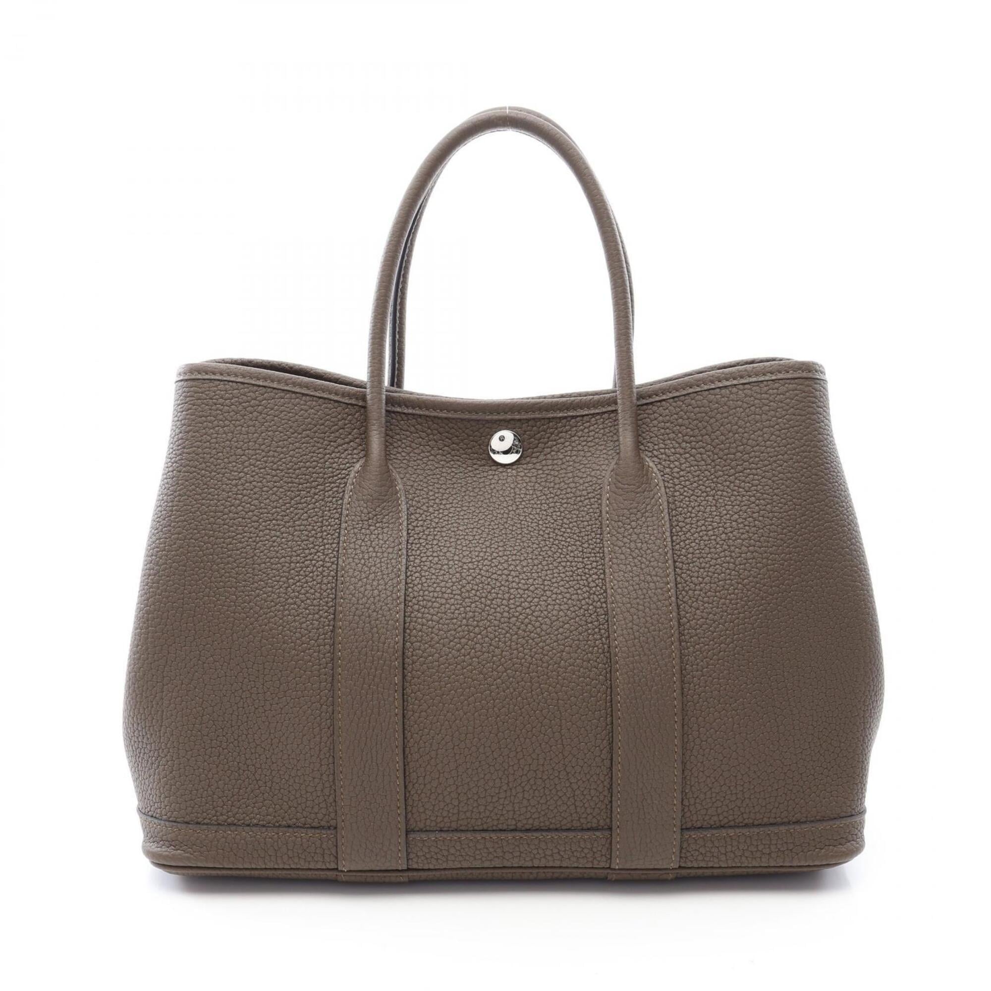 Hermes Garden Party TPM Tote Bag, Vert Bronze, Leather, Negonda Women's, Gray — New - Store Return