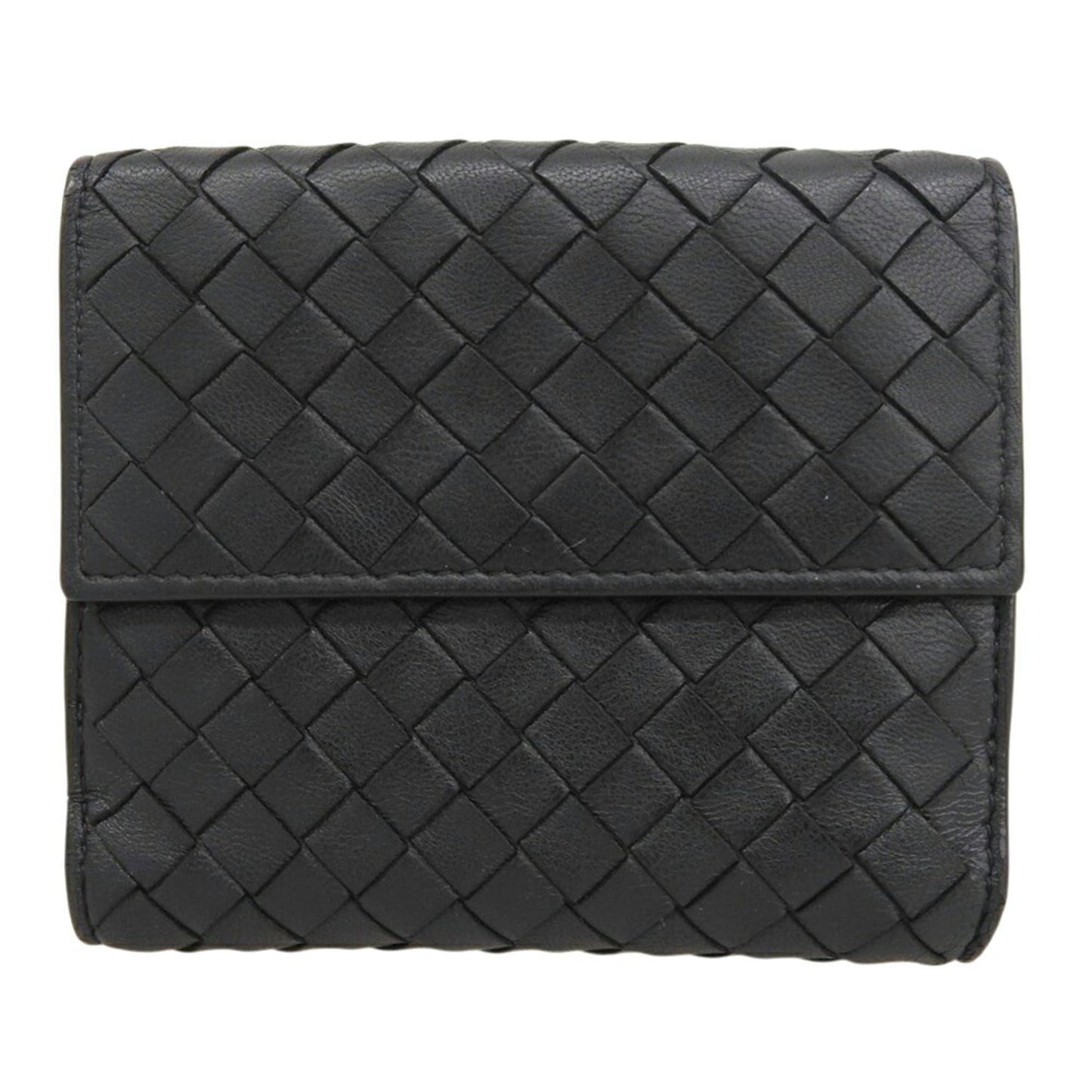 Bottega Veneta Intrecciato Compact Wallet, Double Folding Black Leather