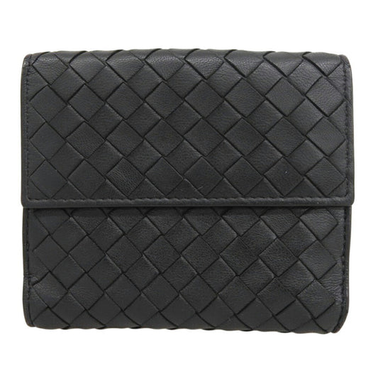 Bottega Veneta Intrecciato Compact Wallet, Double Folding Black Leather