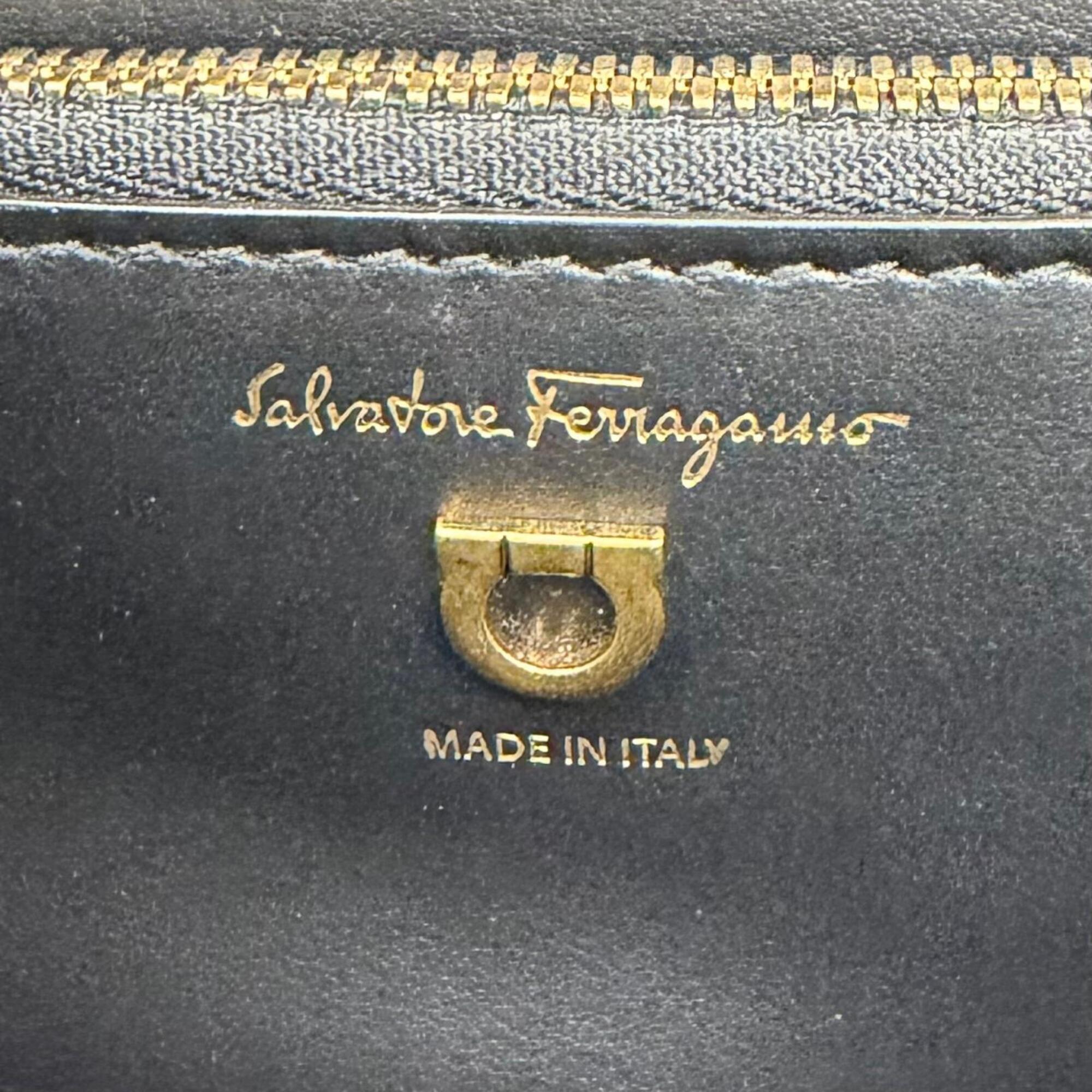 Salvatore Ferragamo Joanne Gancini Calf Leather Shoulder Bag, Black with Gold Hardware, Made in Italy, Women's — Like New