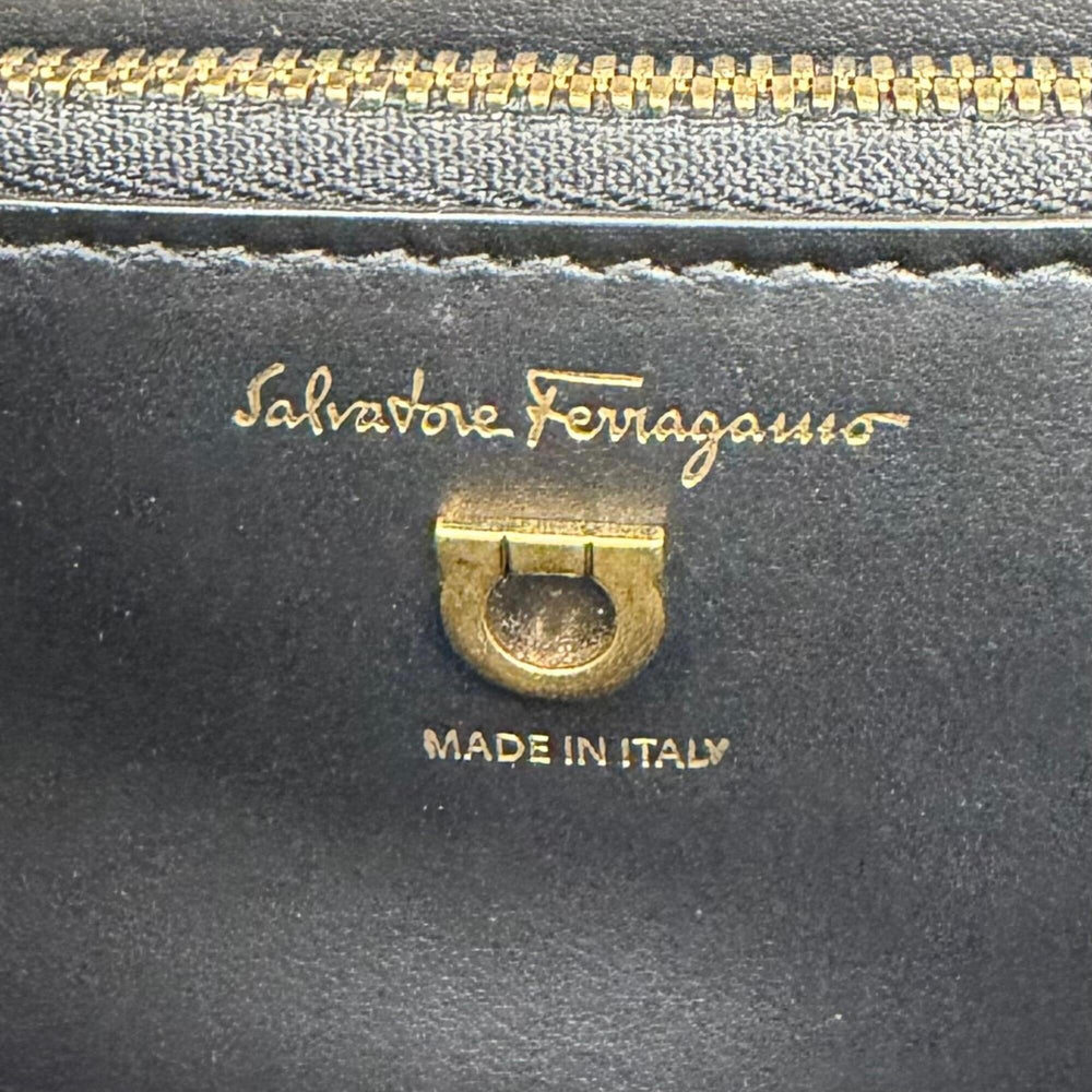 Salvatore Ferragamo Joanne Gancini Calf Leather Shoulder Bag, Black with Gold Hardware, Made in Italy, Women's — Like New