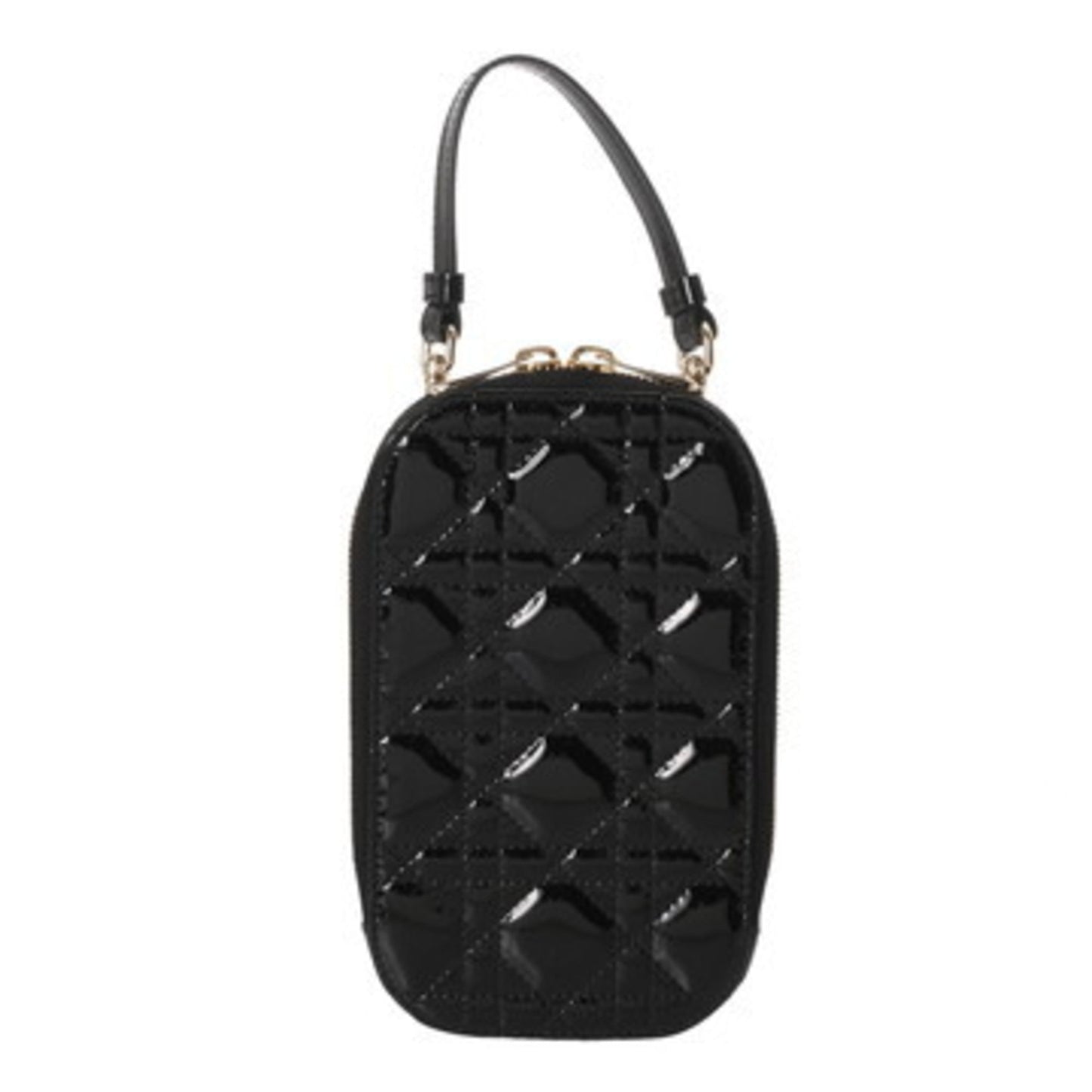 CHRISTIAN DIOR Callin Dior Phone Holder, Black, S08720VRB_M900, Women's Patent Leather Pouch, A-Rank, Pre-Owned, Ginzo