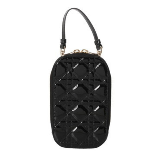 CHRISTIAN DIOR Callin Dior Phone Holder, Black, S08720VRB_M900, Women's Patent Leather Pouch, A-Rank, Pre-Owned, Ginzo