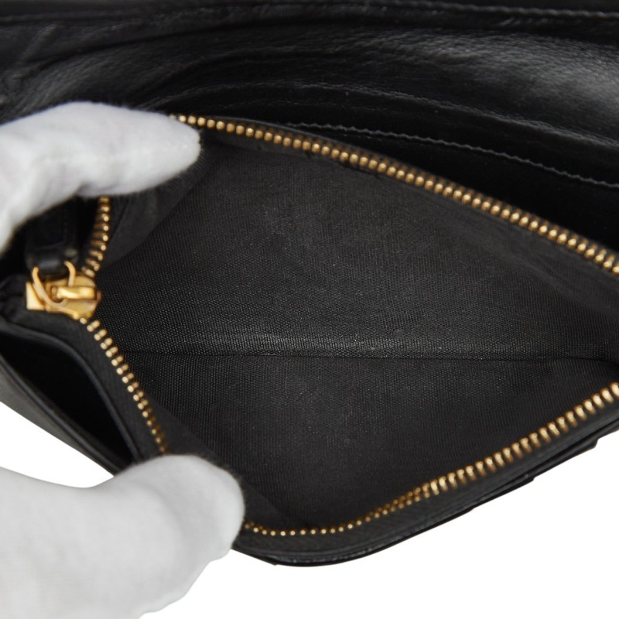 Saint Laurent Tiny YSL Logo Crocodile Embossed Continental Wallet 607746 Black Leather Women's SAINT LAURENT