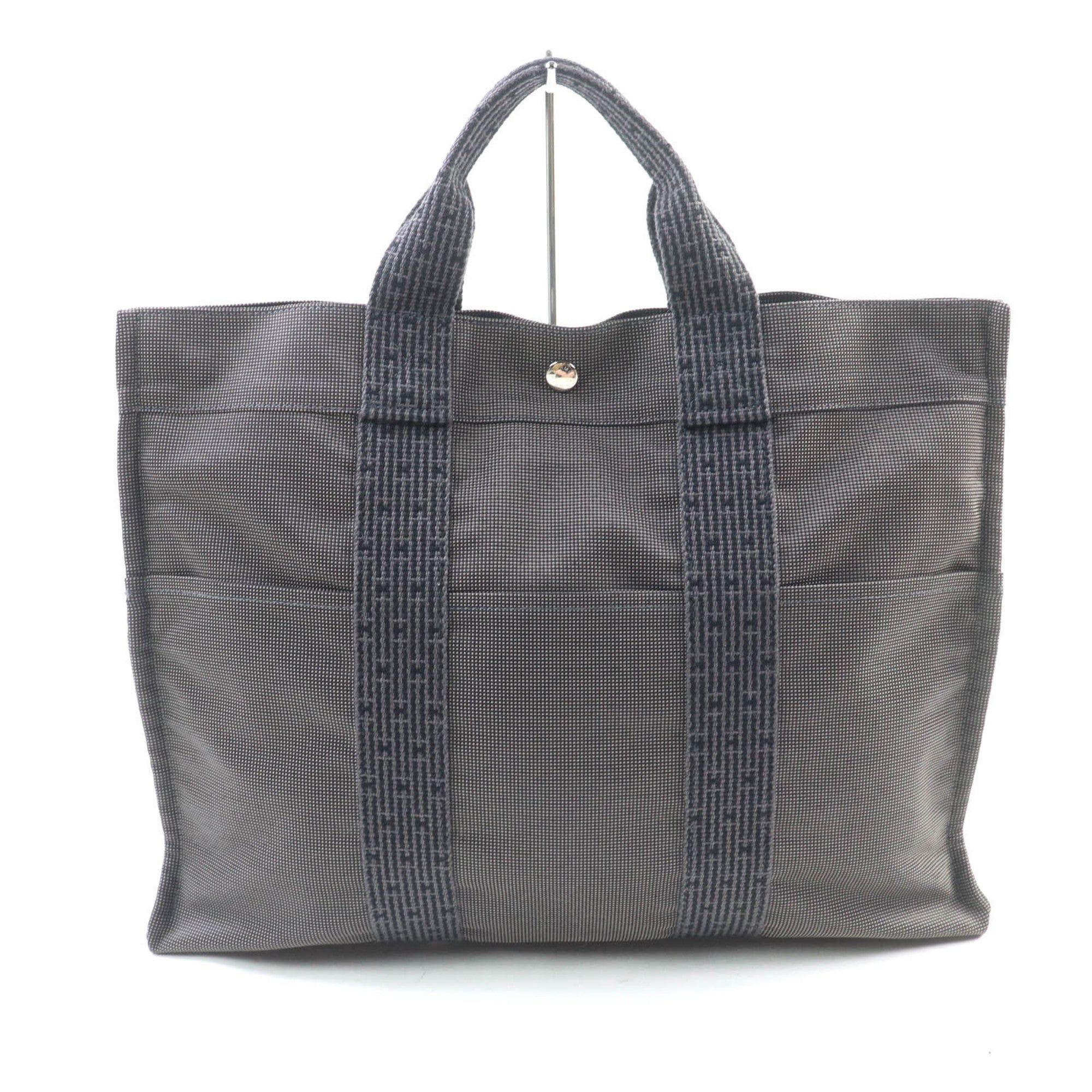 HERMES Air Line MM Silver Hardware Serie Button Canvas Tote Bag Gray Made in France Women's — Like New