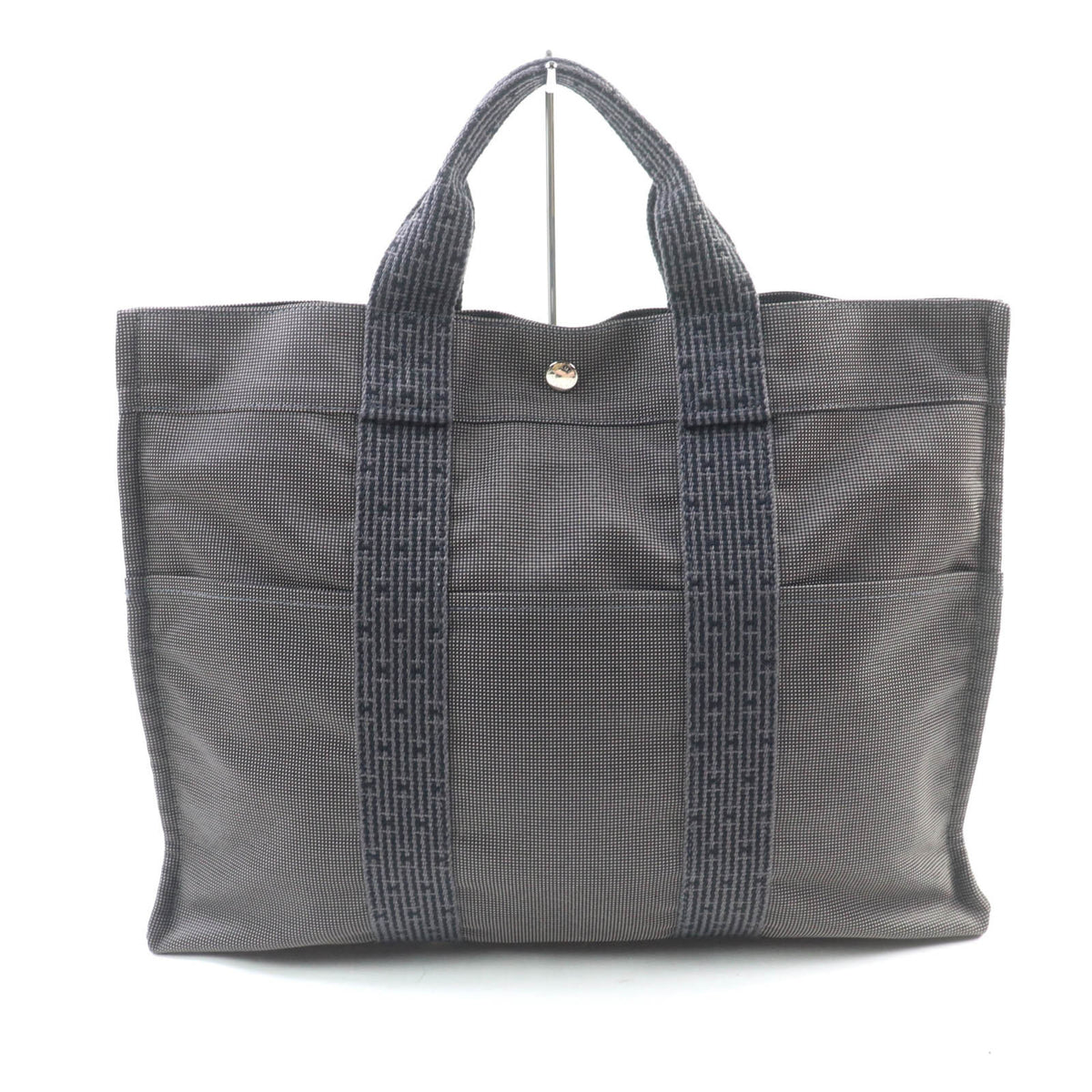 HERMES Air Line MM Silver Hardware Serie Button Canvas Tote Bag Gray Made in France Women's — Like New