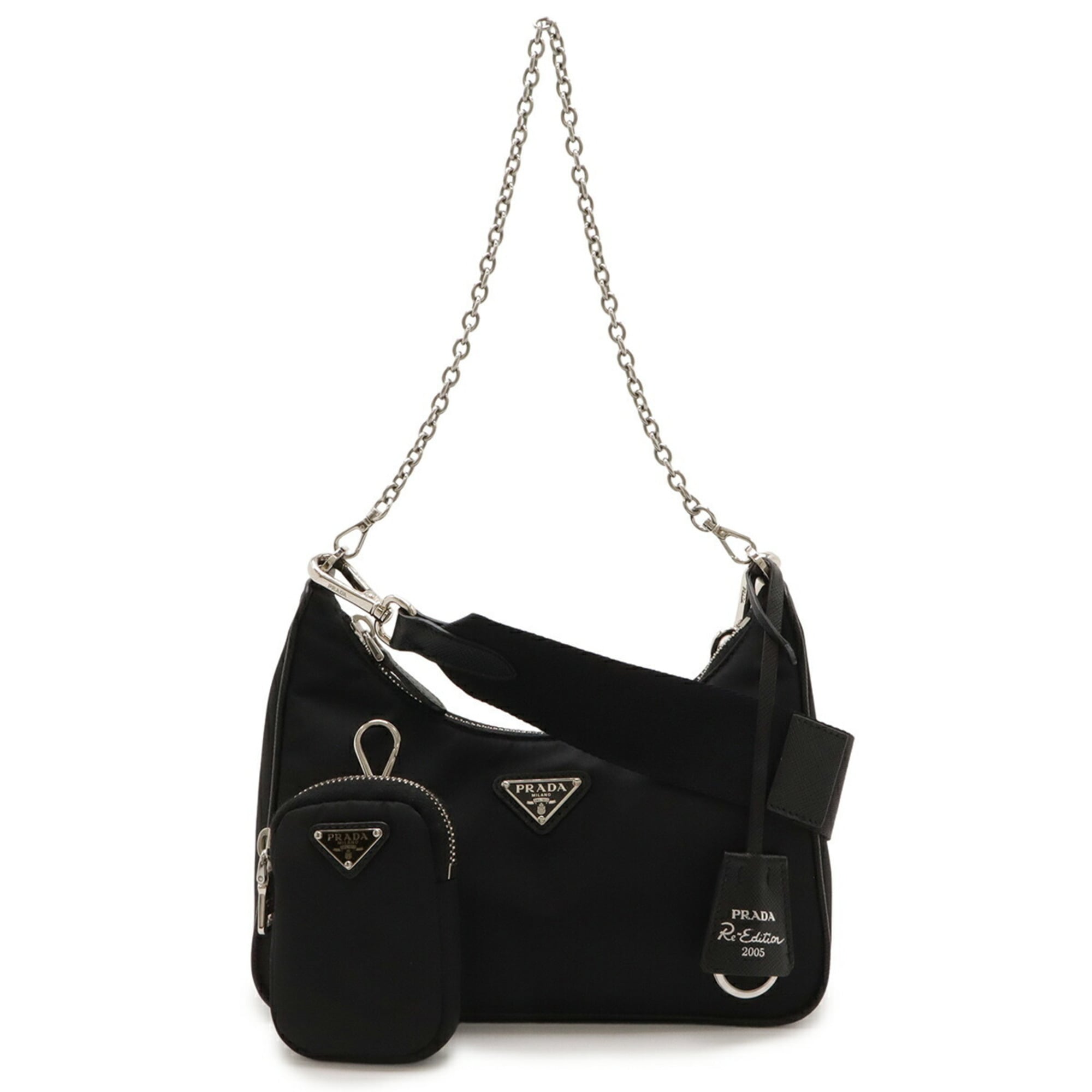 PRADA Triangle Re-Edition 2005 Shoulder Bag in Nylon (Black) 1BH204