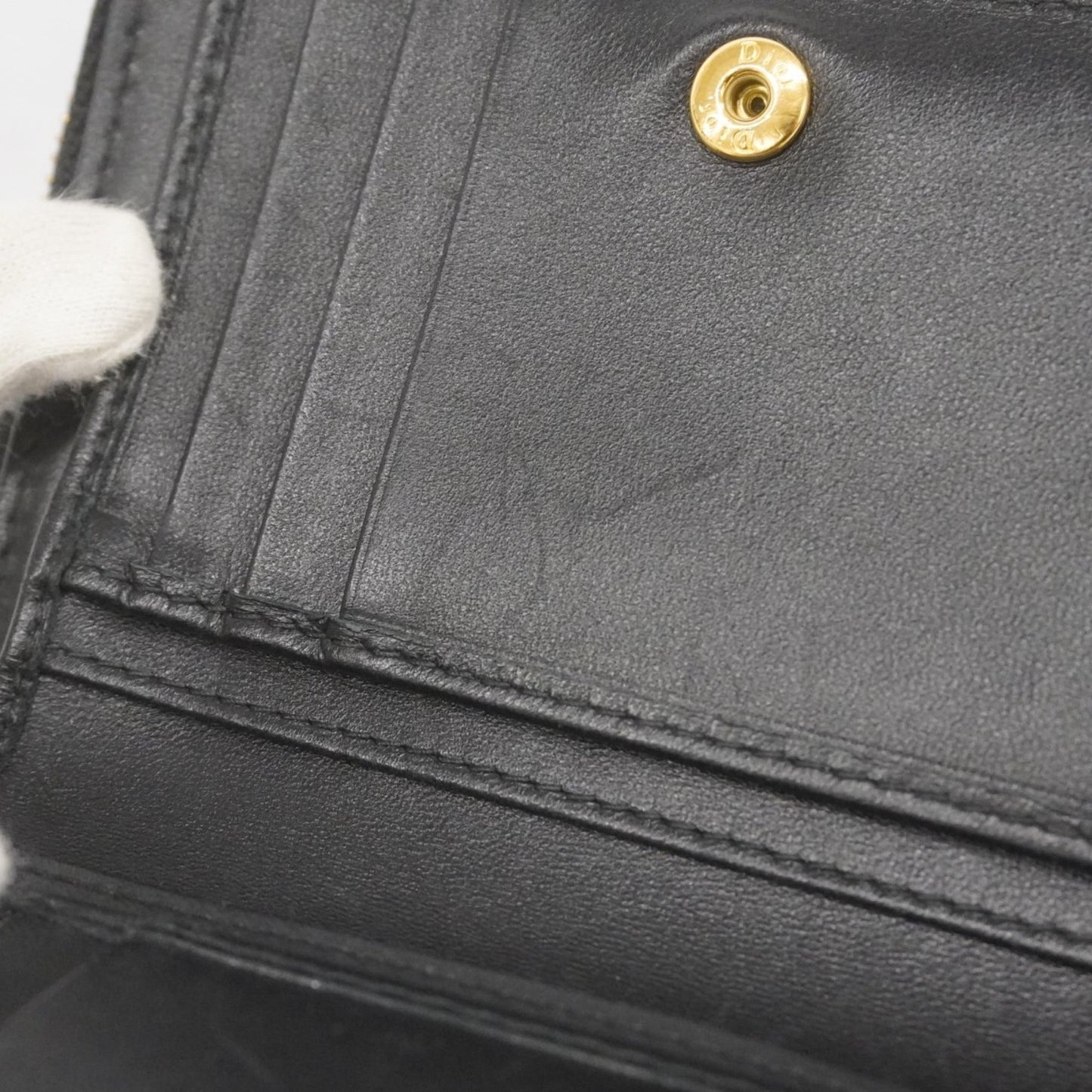 Christian Dior Cannage Leather Wallet, Black, Women's