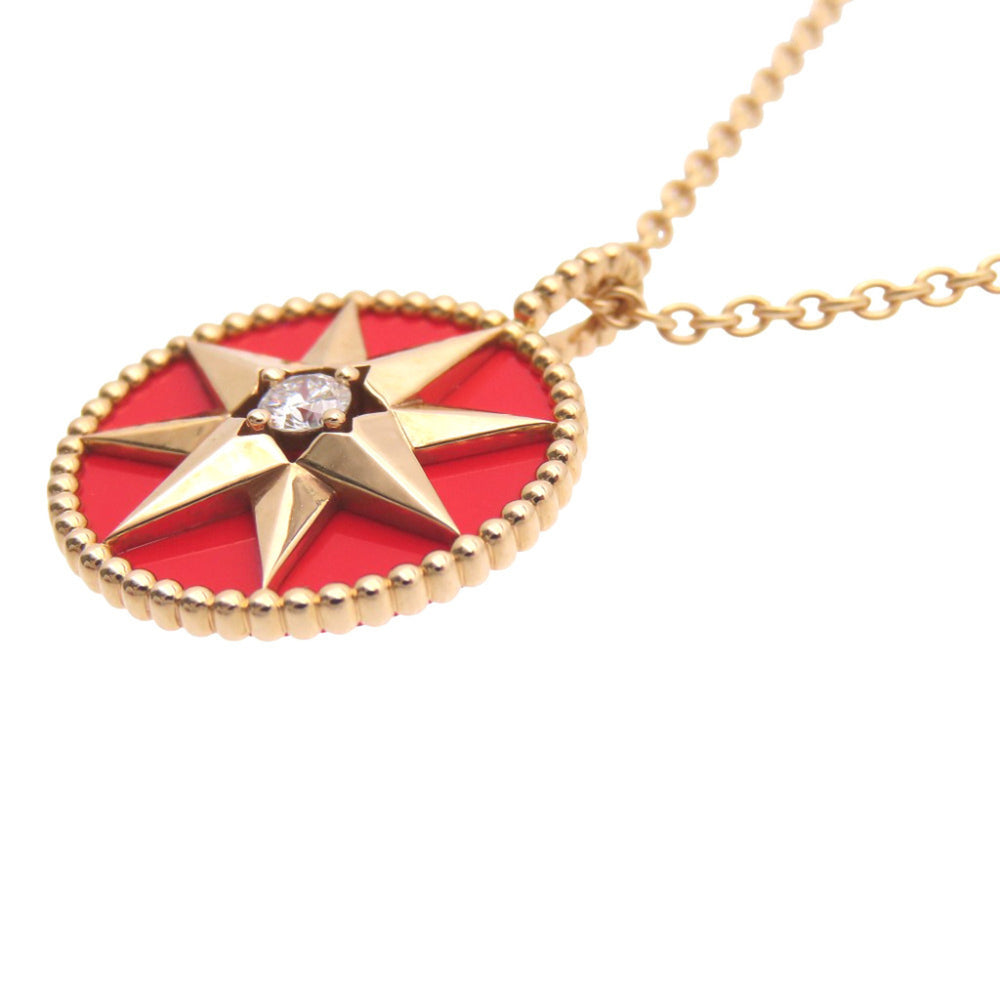Christian Dior Dior Rose des Vents 1P Diamond 750PG Necklace 18KPG Pink Gold Red Ceramic Jewelry 1678Dior — Like New