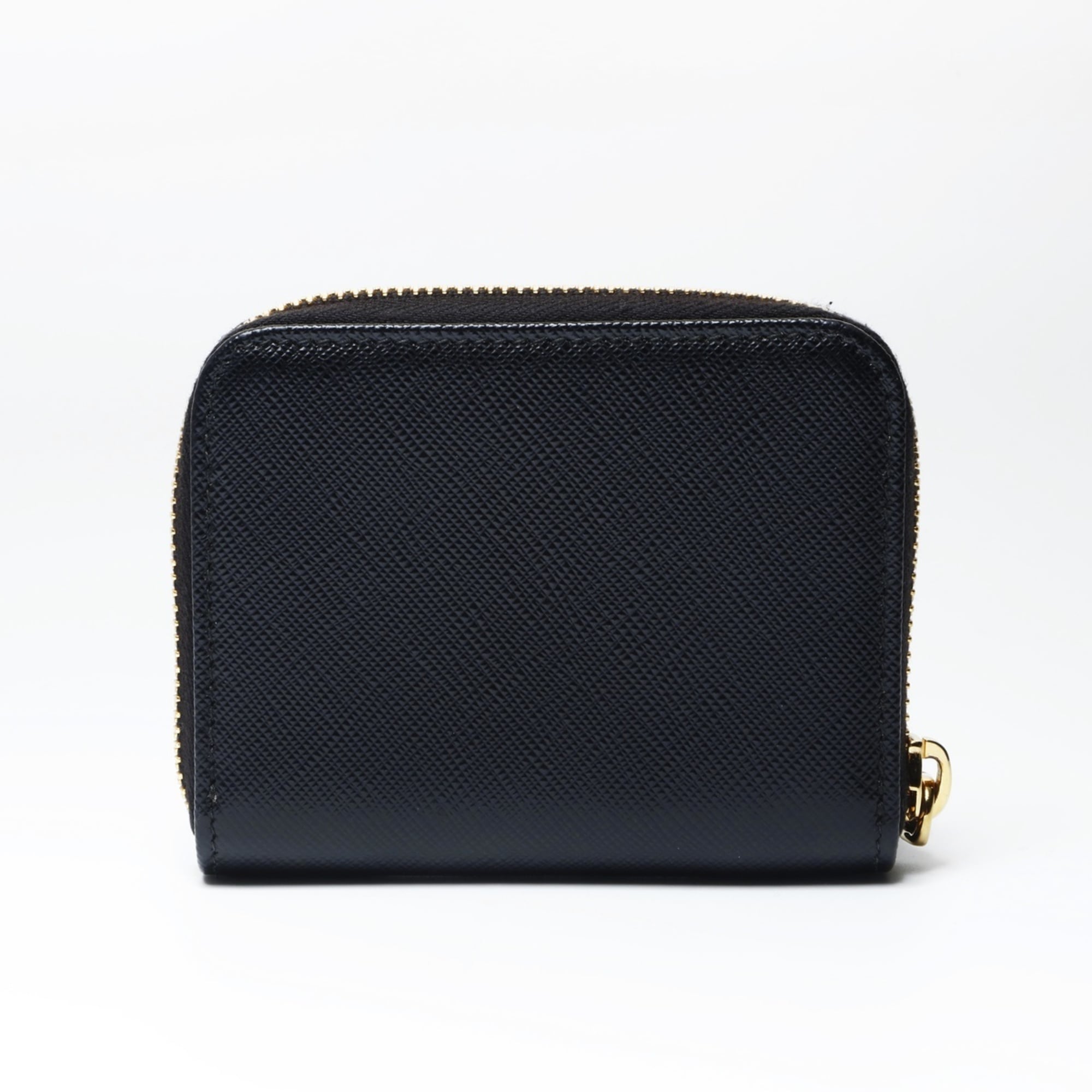 Prada Saffiano Leather Round Zip Wallet/Coin Case Compact Black