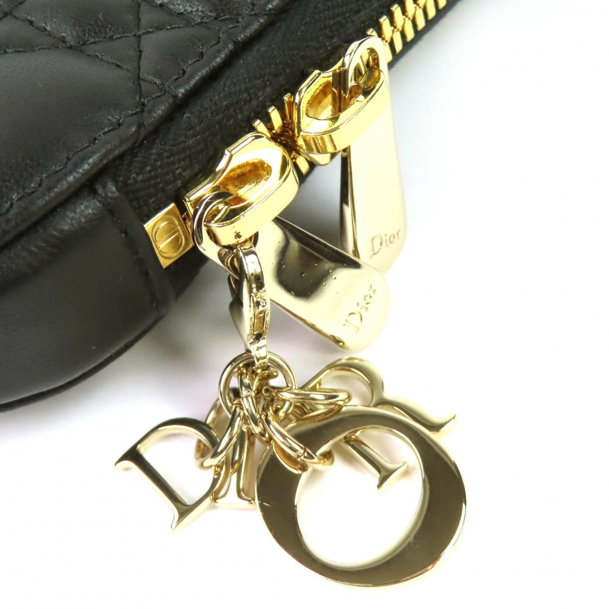 Christian Dior S0872ONMJ Lady Cannage Phone Pouch, Lambskin, Black, Gold Hardware, Made in Italy, Women's — Like New