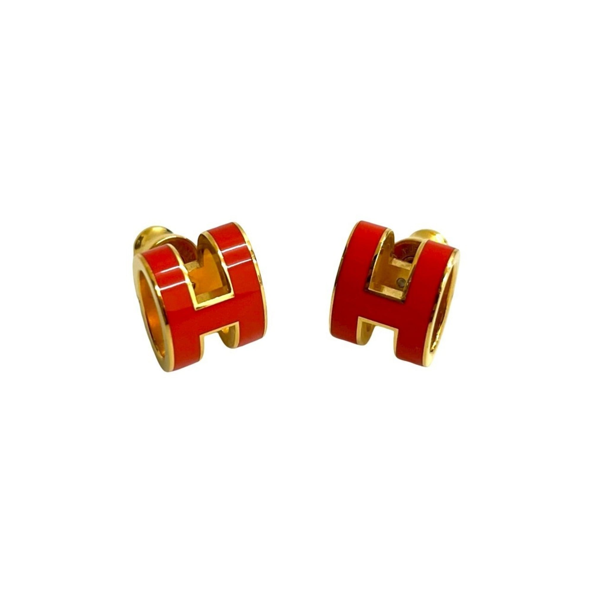 HERMES Pop Ash Earrings GP Orange Gold Raspberry 45824