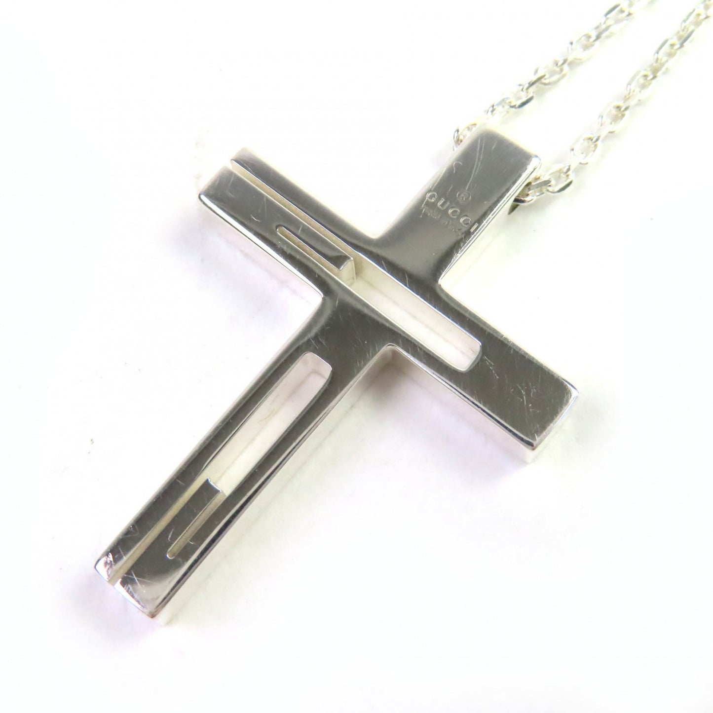 GUCCI Cutout Cross Necklace, AG925 Silver, G-Cross Logo, Made in Italy, Weight 12.3g, Women's, Box and Dust Bag Included