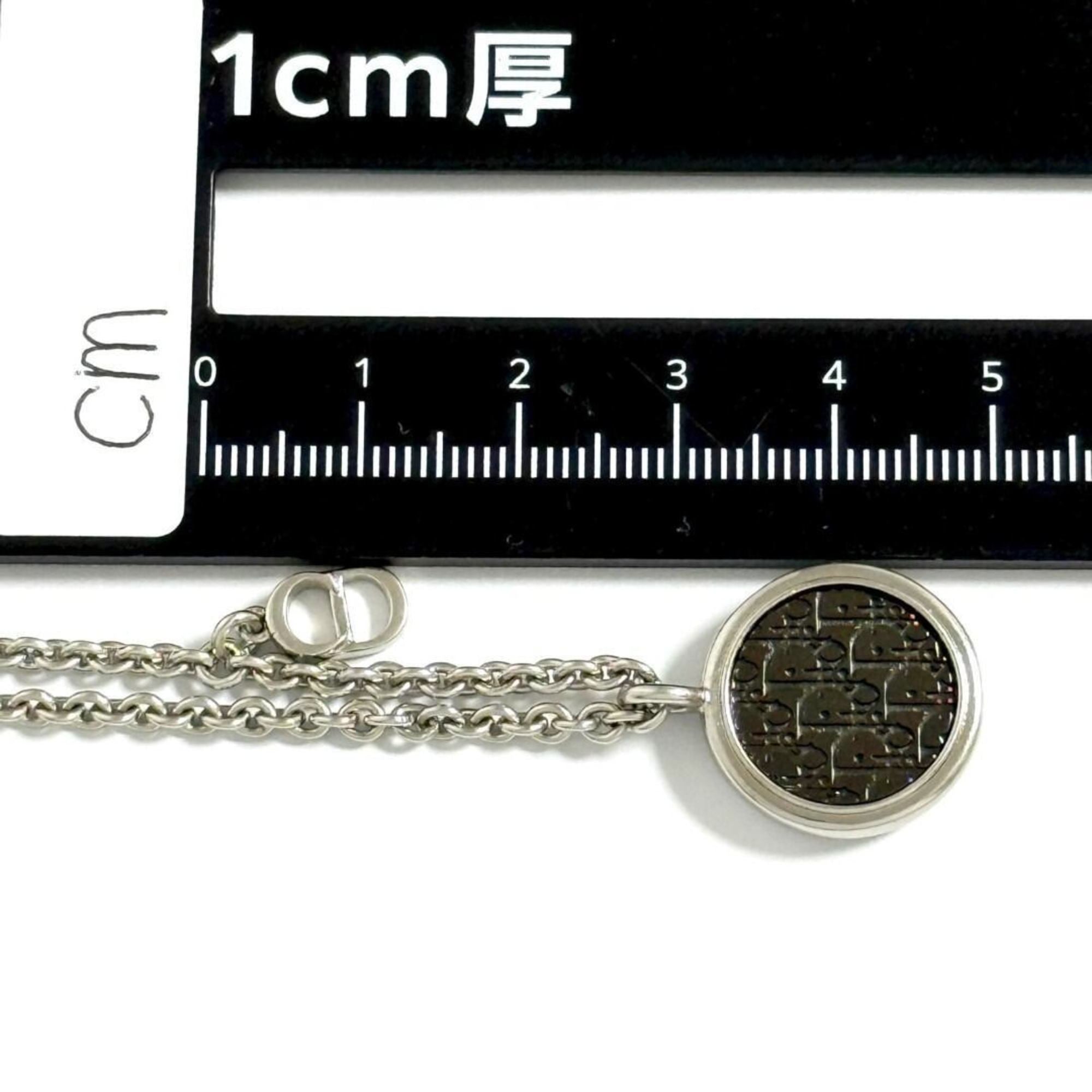 Christian Dior Dior Men's Oblique Circle Pendant Necklace in Silver and Black — Like New