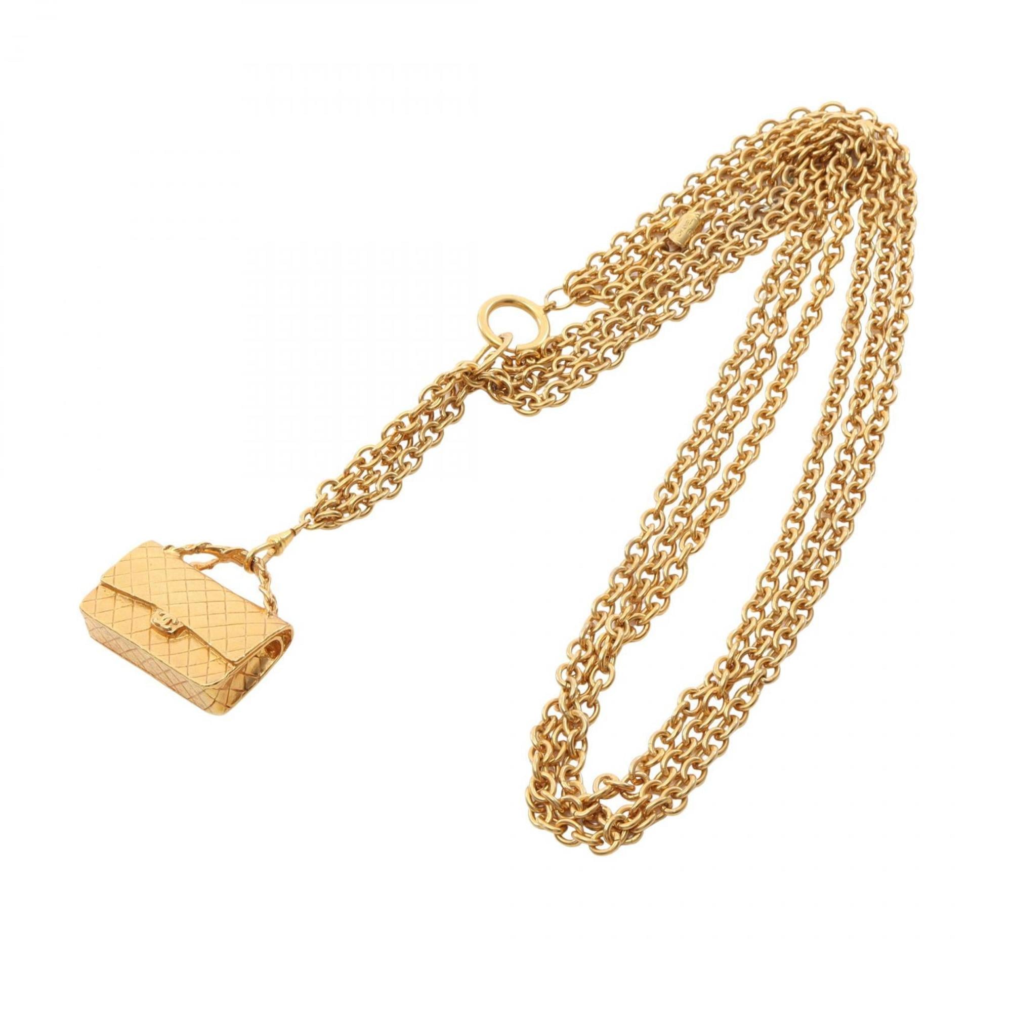CHANEL Matelasse Bag Motif Necklace, Gold Plated, Women's