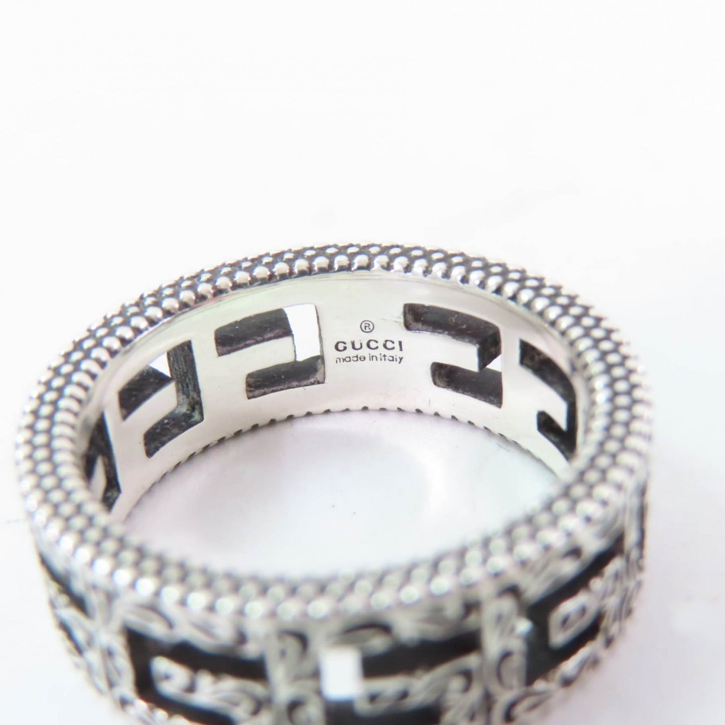 GUCCI Arabesque Square G AG925 Silver Ring, Size 11, Comes with Box and Dust Bag, Made in Italy, Weight 4.4g, Women's