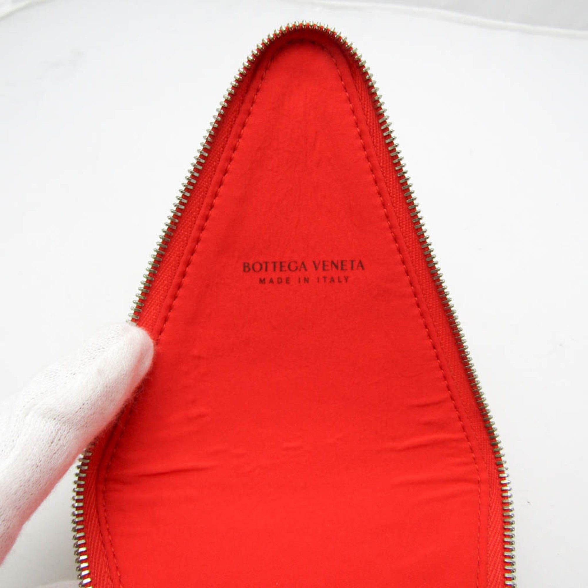 Bottega Veneta Intrecciato Pyramid 666769 Women's Leather Pouch Red Color — Like New