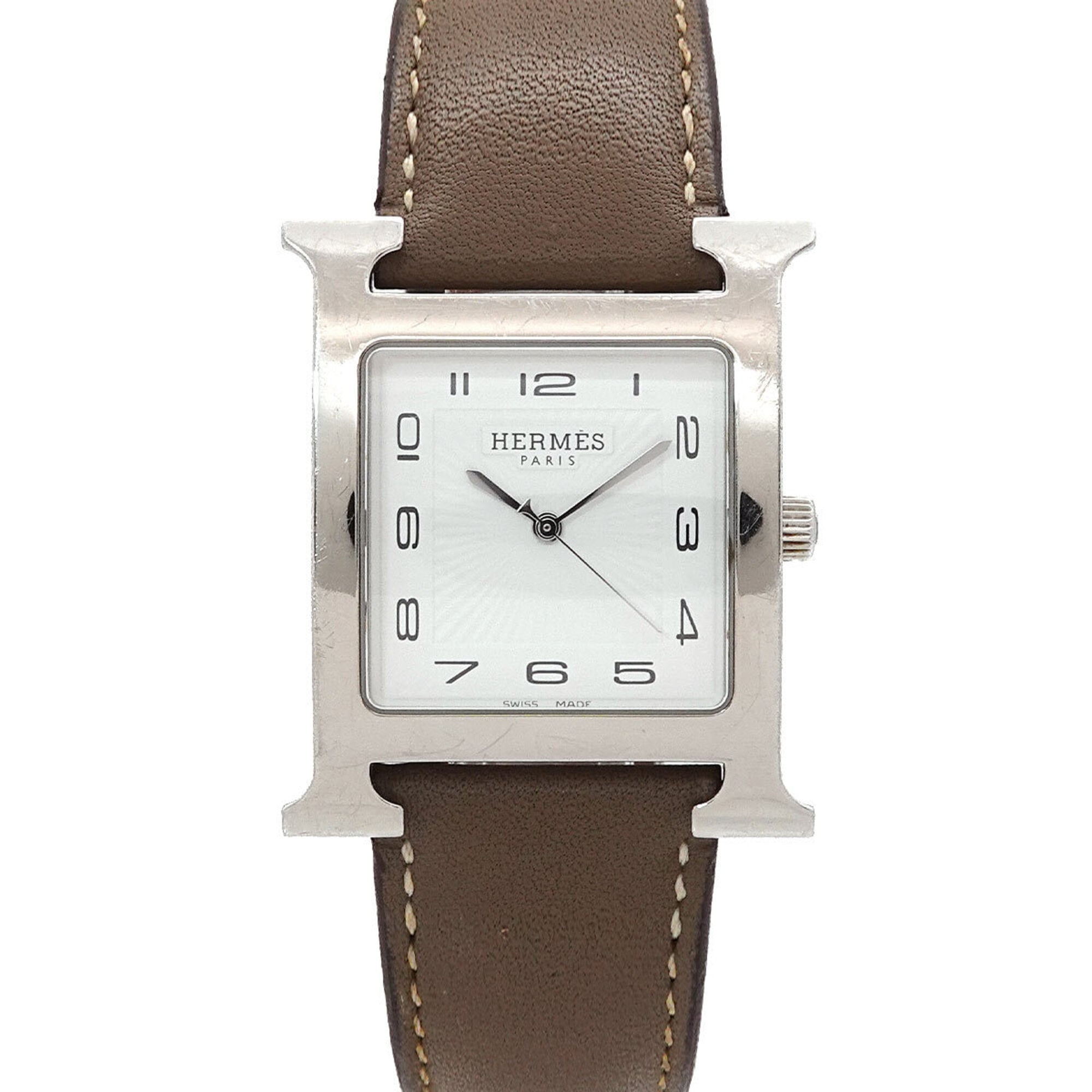 Hermes H-Watch HH1 810 Men's Watch Date White Gray Quartz H — Very Good