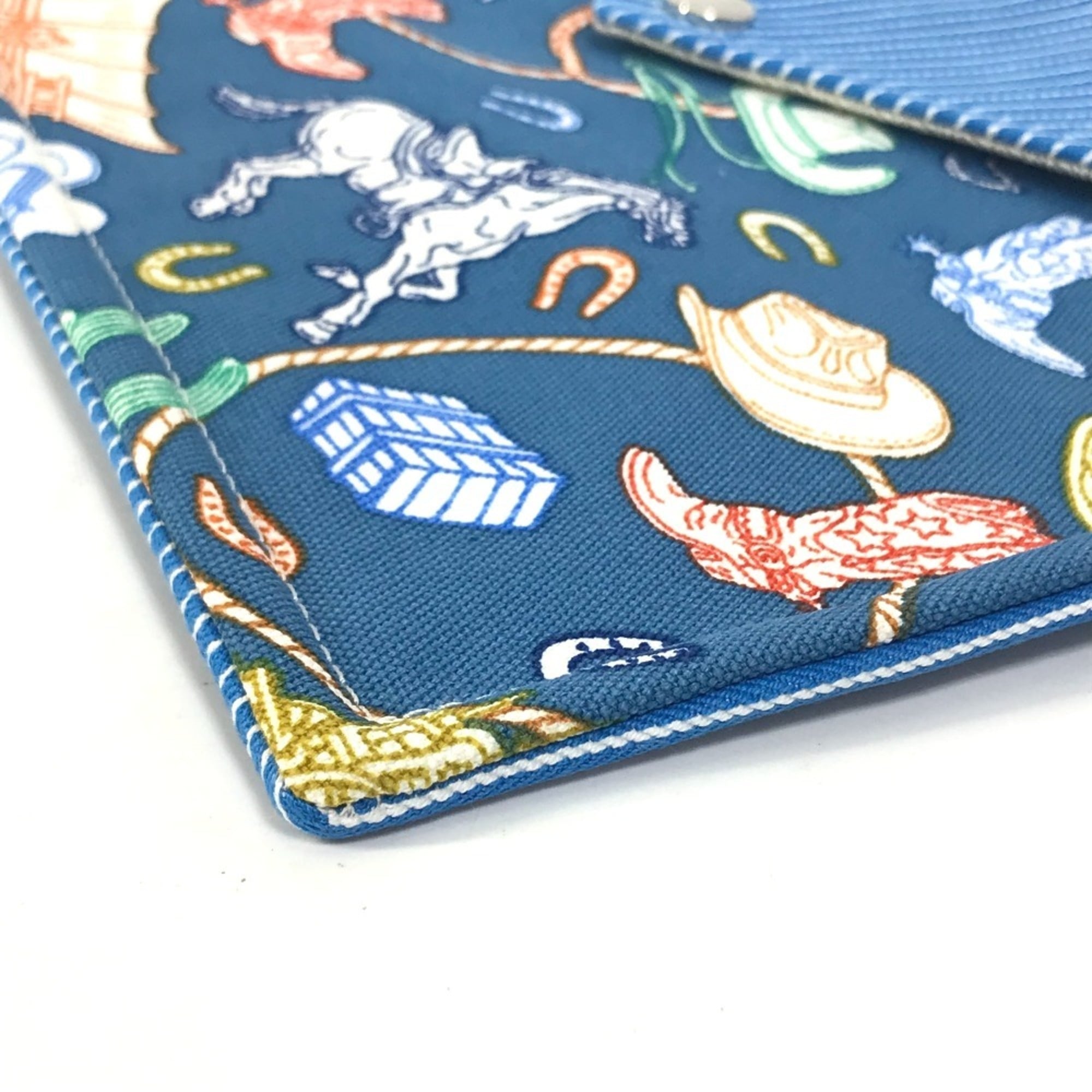 HERMES Hermes Flat Western Company GM Case Pouch Cotton Women's Blue E-230927-3 — New - Store Return