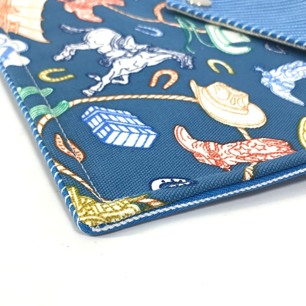 HERMES Hermes Flat Western Company GM Case Pouch Cotton Women's Blue E-230927-3 — New - Store Return