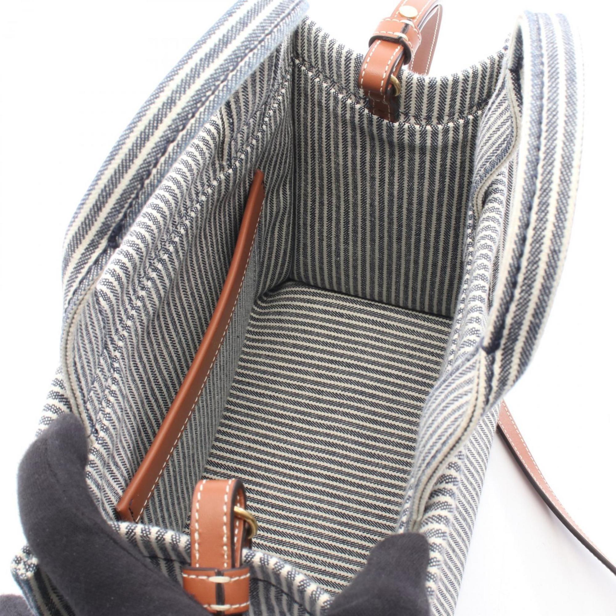 Celine Small Cabas Tais Tote Bag, Canvas and Leather, Women's, Navy, White, Brown, 199162