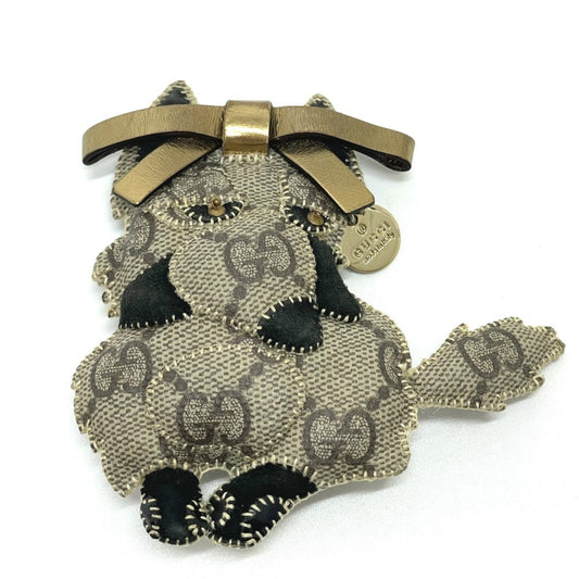 GUCCI Fox Guccioli Keychain Charm in GG Supreme Canvas, Beige