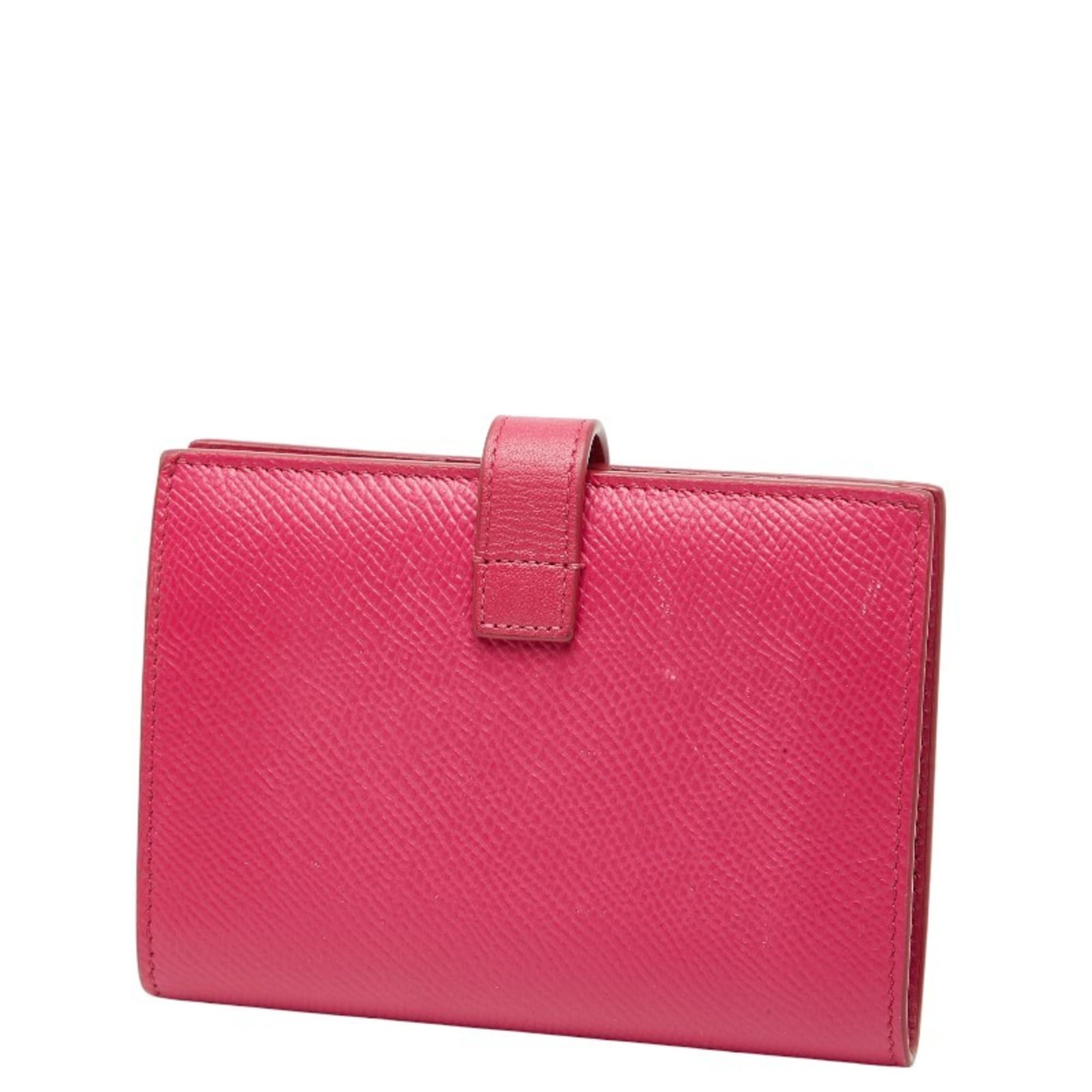 Celine Strap Wallet Bifold Pink Leather Women's CELINE