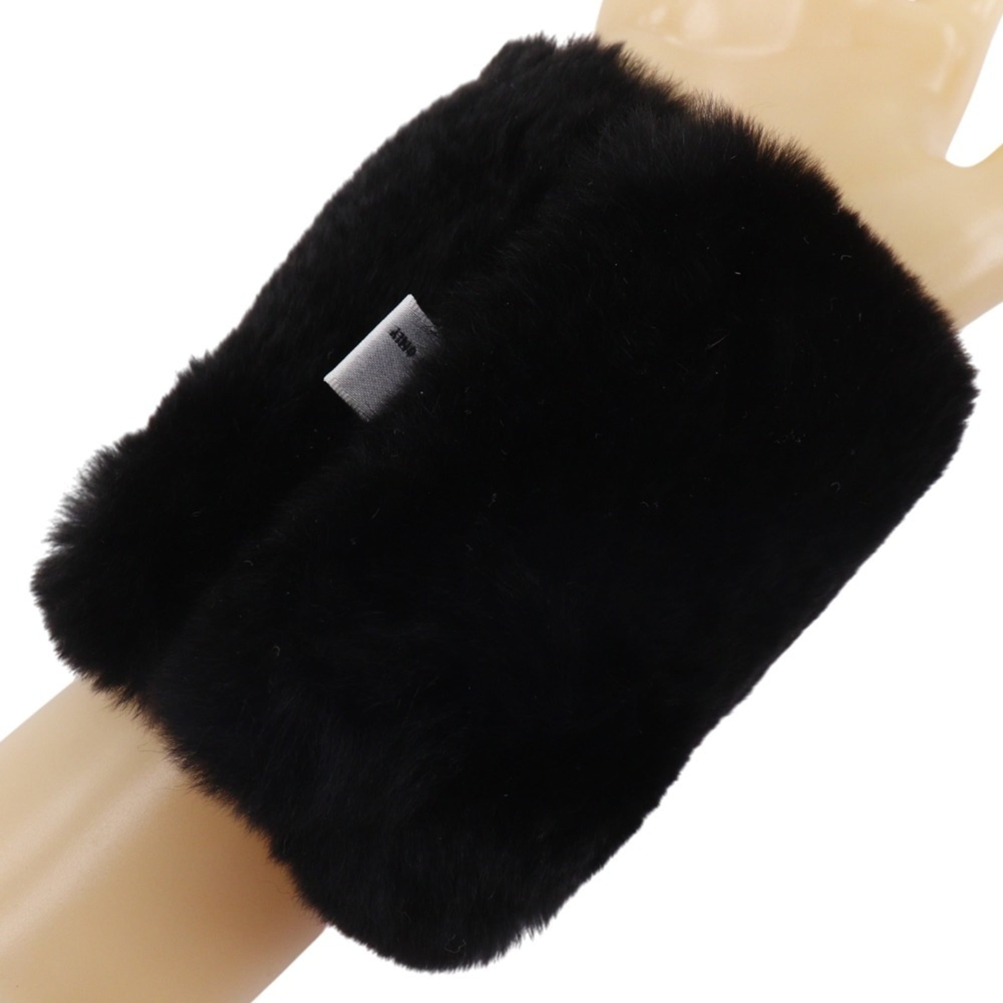 CHANEL COCO Mark Bracelet Wristband with Rabbit Fur, Black, Approx. 35g, Women's — Like New