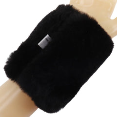 CHANEL COCO Mark Bracelet Wristband with Rabbit Fur, Black, Approx. 35g, Women's — Like New