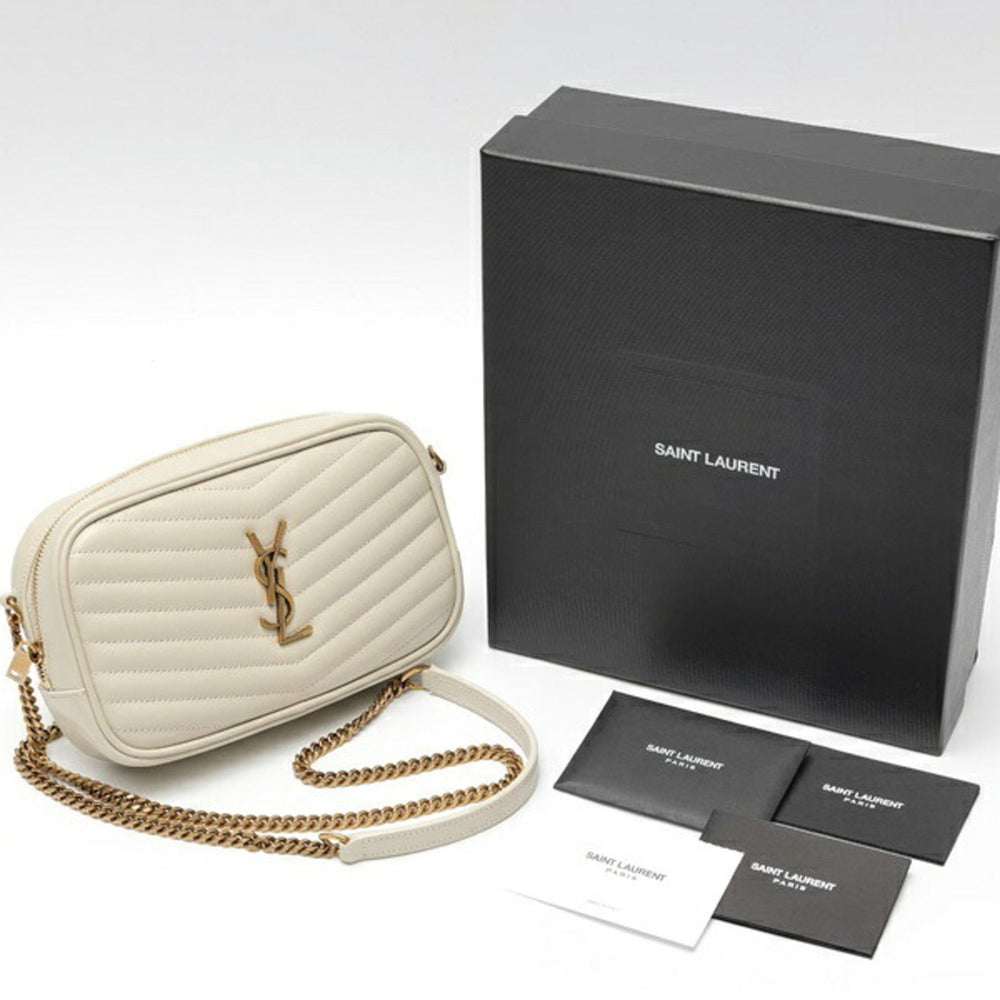 Saint Laurent Lou Chain Shoulder Bag 748849 Quilted Leather Ivory S-160082 — Like New