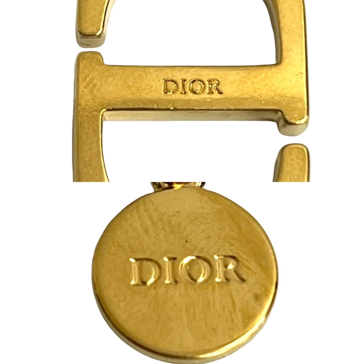 Christian Dior CD logo motif GP chain necklace pendant in gold and pink (09185)