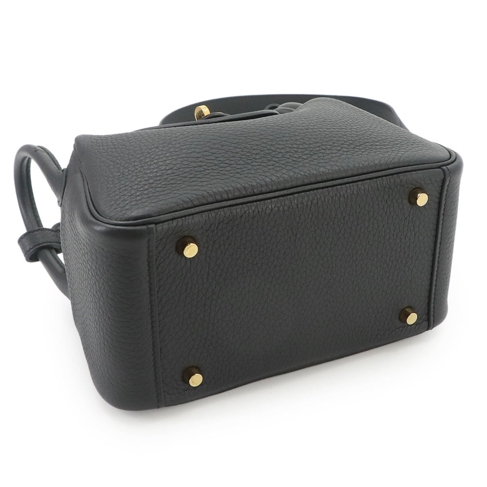 Hermes Lindy Mini 2-way Handbag/Shoulder Bag, Taurillon Clemence Leather, Black, W Stamp, Gold Hardware — Like New