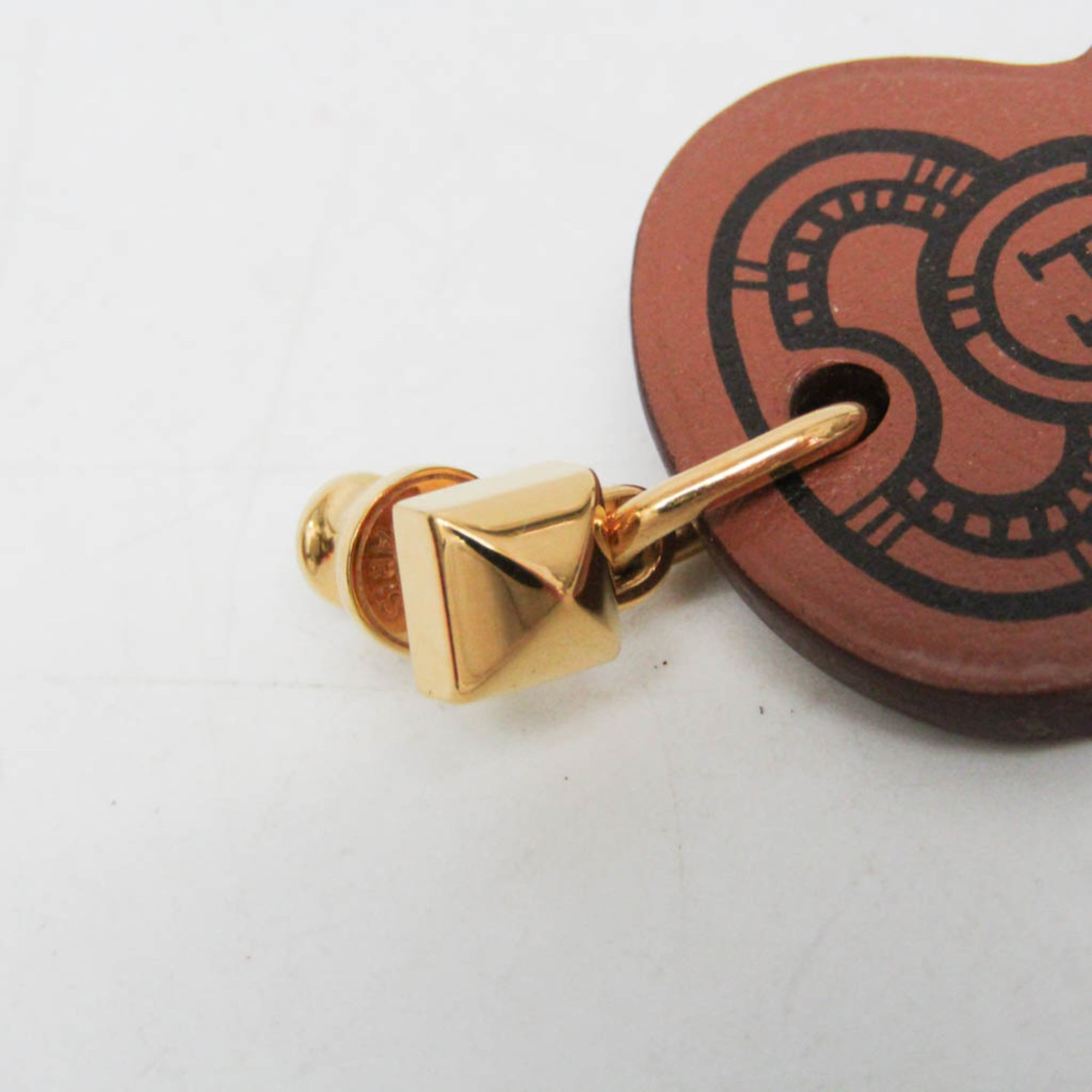 Hermes H Curiosité Cre Leather,Metal Drop Earrings Brown — Like New