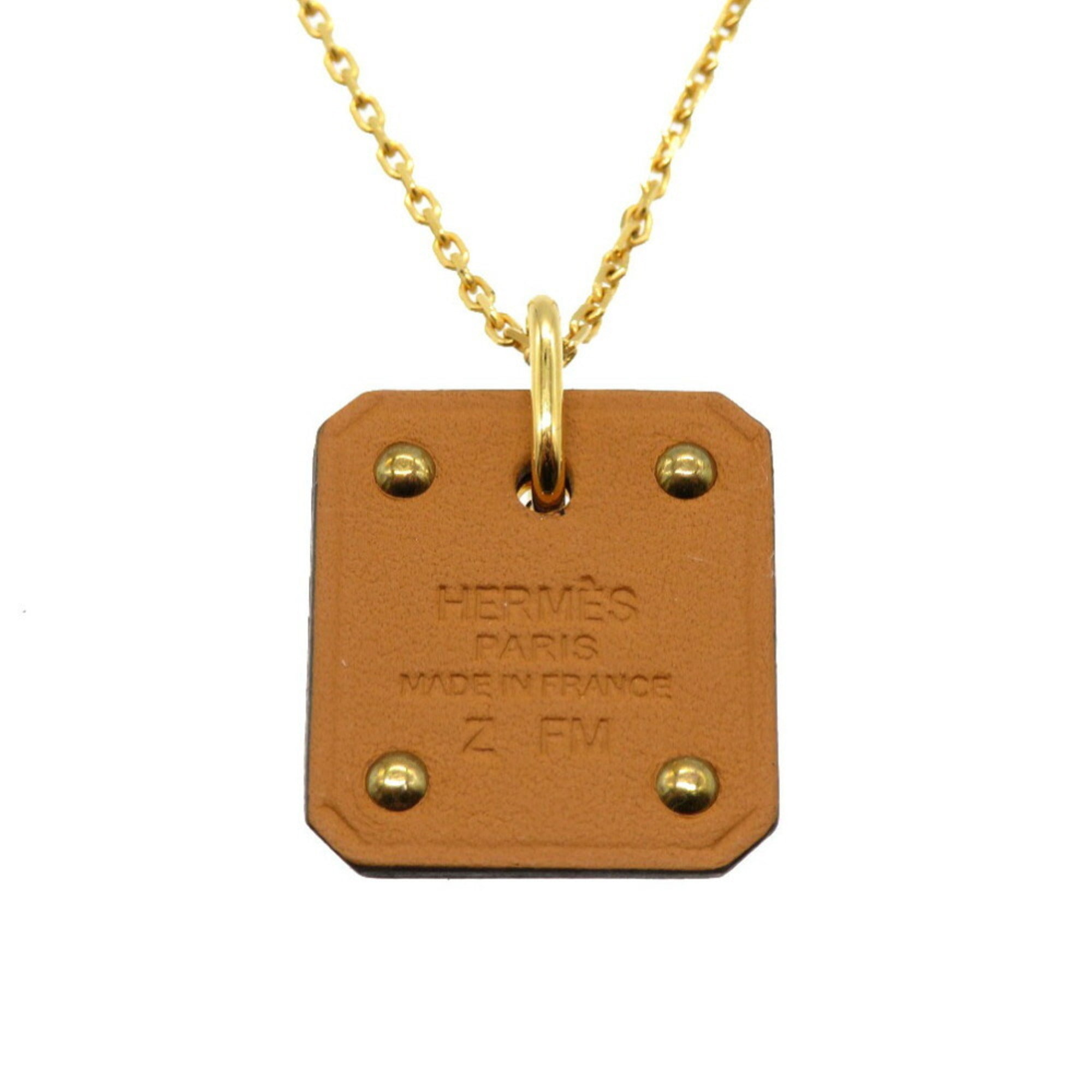 Hermes As de Coeur PM Heart Swift Leather Gold Z Stamped Necklace 0236 HERMES — Like New