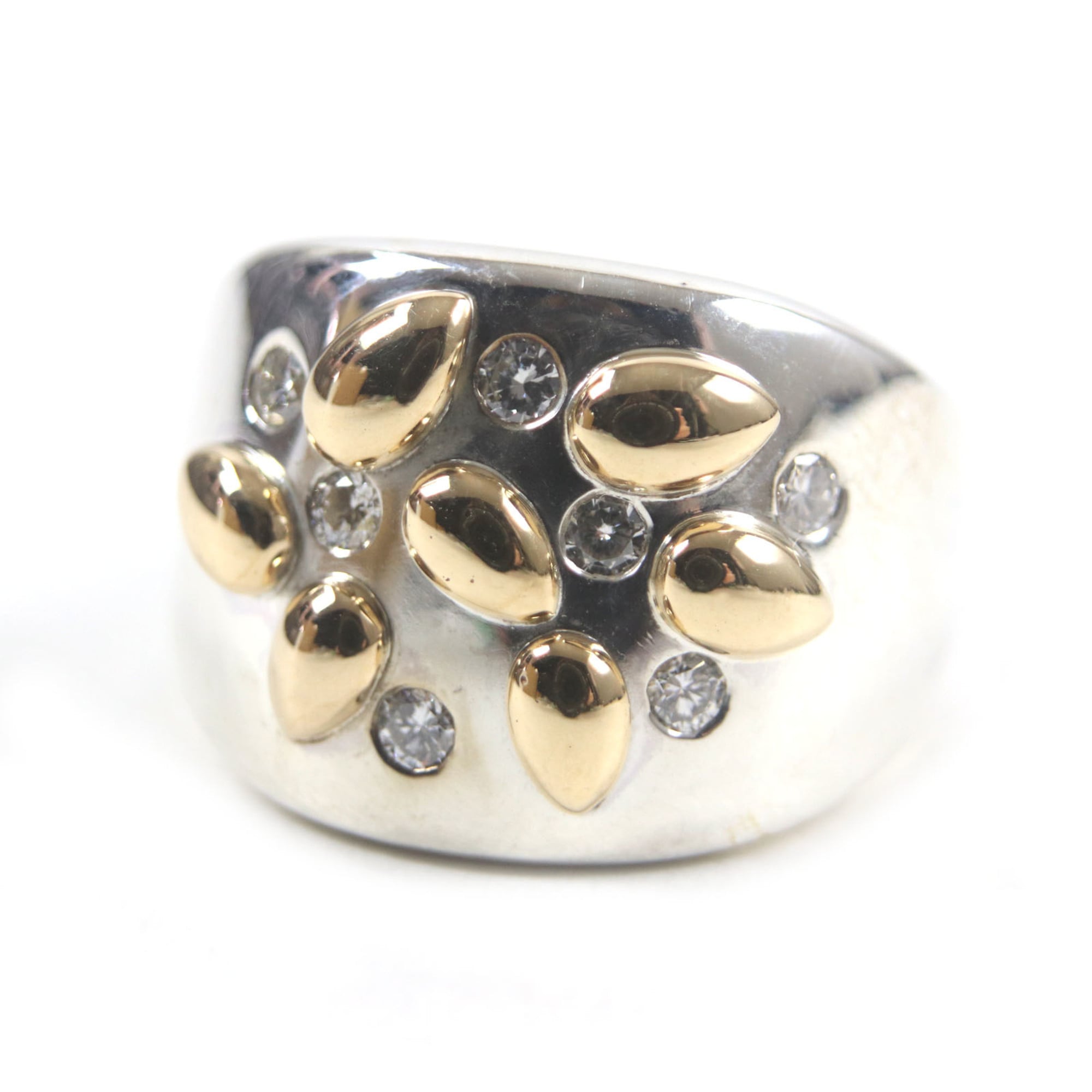 HERMES Vintage Gaucho Ring, 925 750 Sterling Silver with 7 Diamonds, Size 52, Weight 13.6g, Men's — Like New