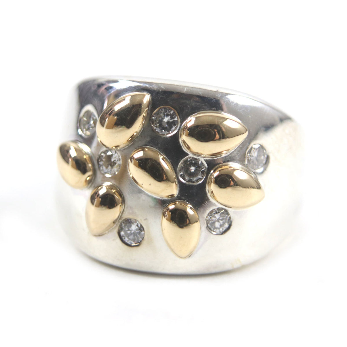 HERMES Vintage Gaucho Ring, 925 750 Sterling Silver with 7 Diamonds, Size 52, Weight 13.6g, Men's — Like New