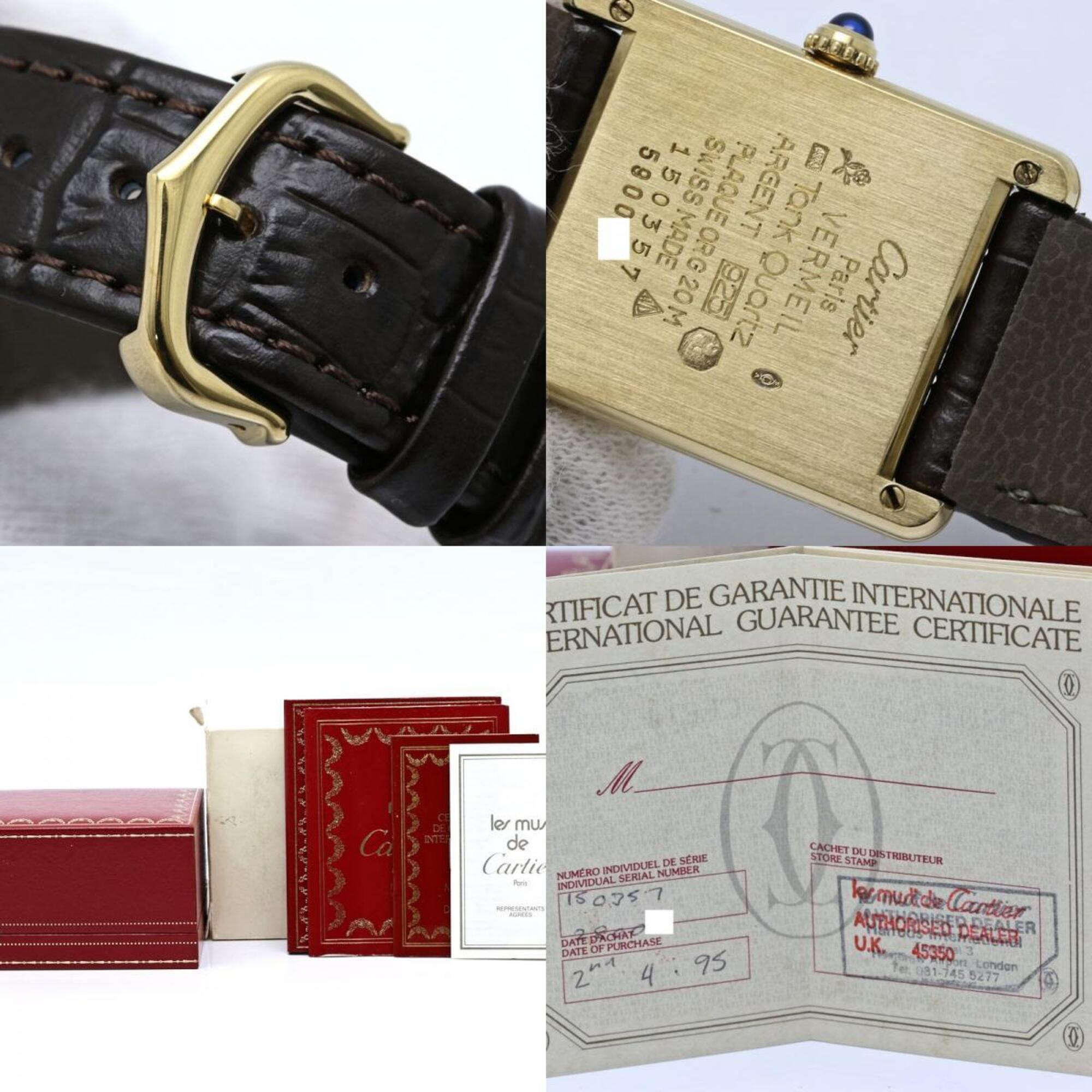 CARTIER Must Tank LM Vermeil W1002753 Men's Watch, Sterling Silver 925 x Leather Strap, 40572 — Good