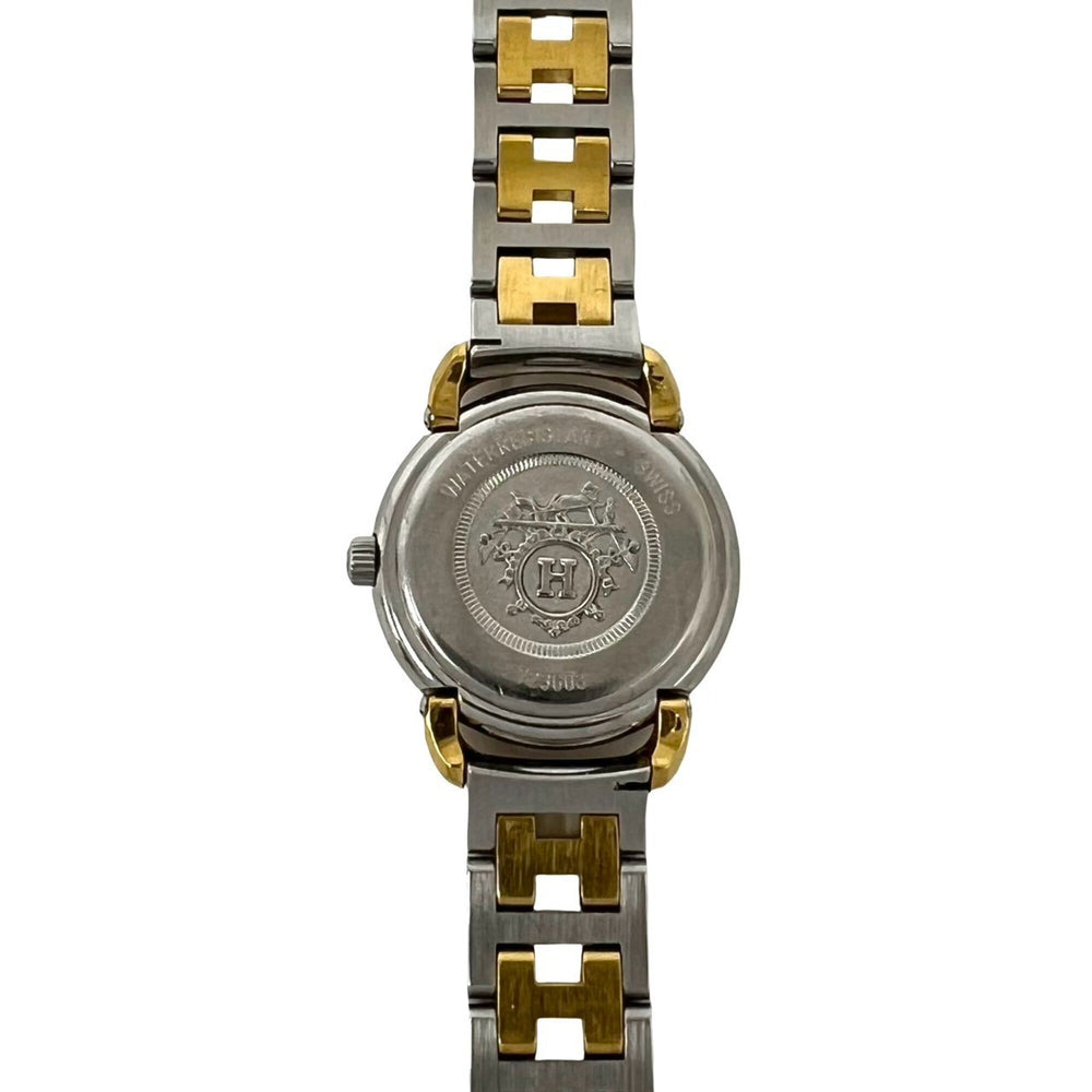 HERMES Pullman Stainless Steel GP Quartz Wristwatch Gold Silver 25057 — Good